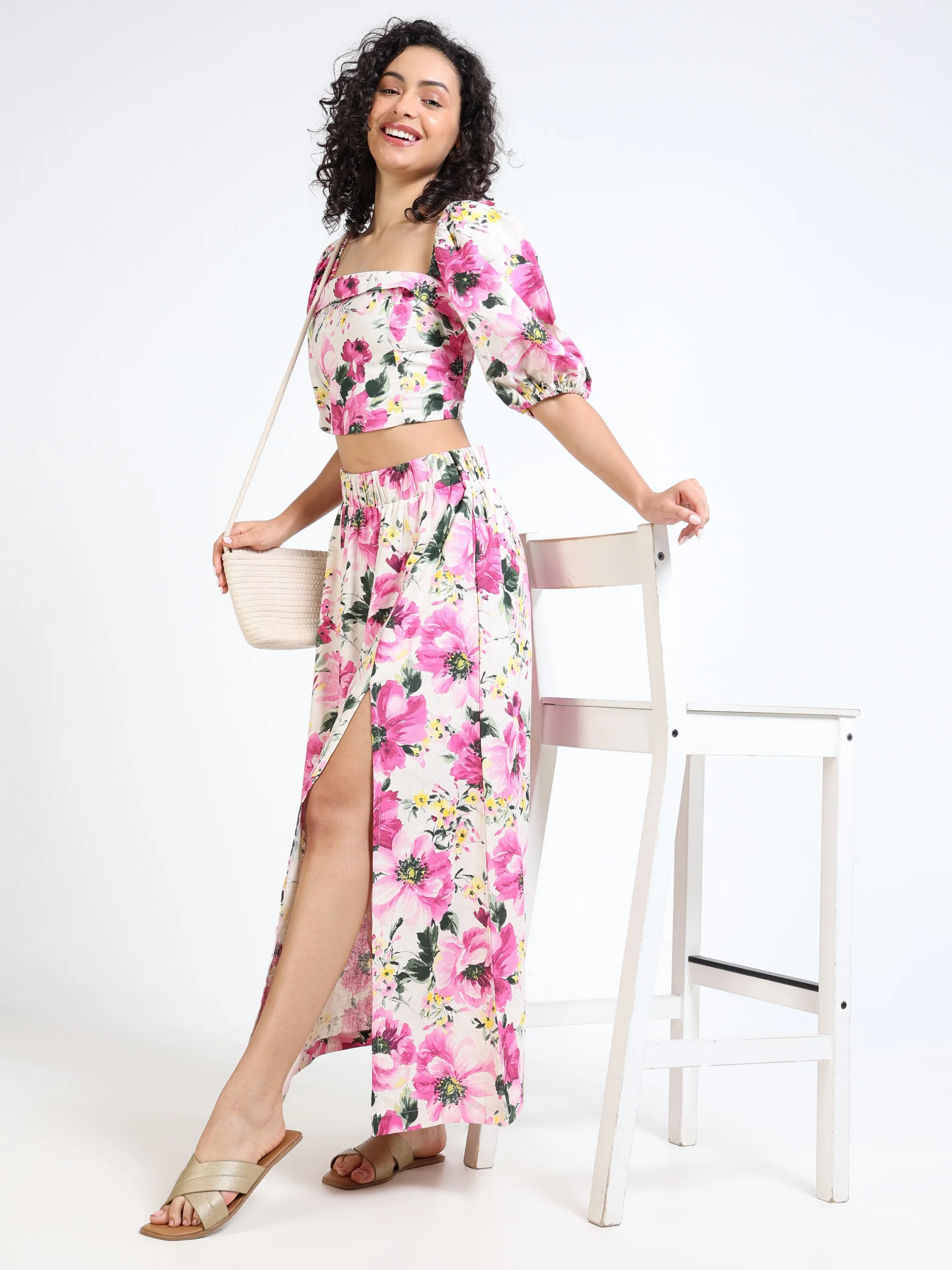 Women Floral Side Slit Co-Ord Set - Image 8