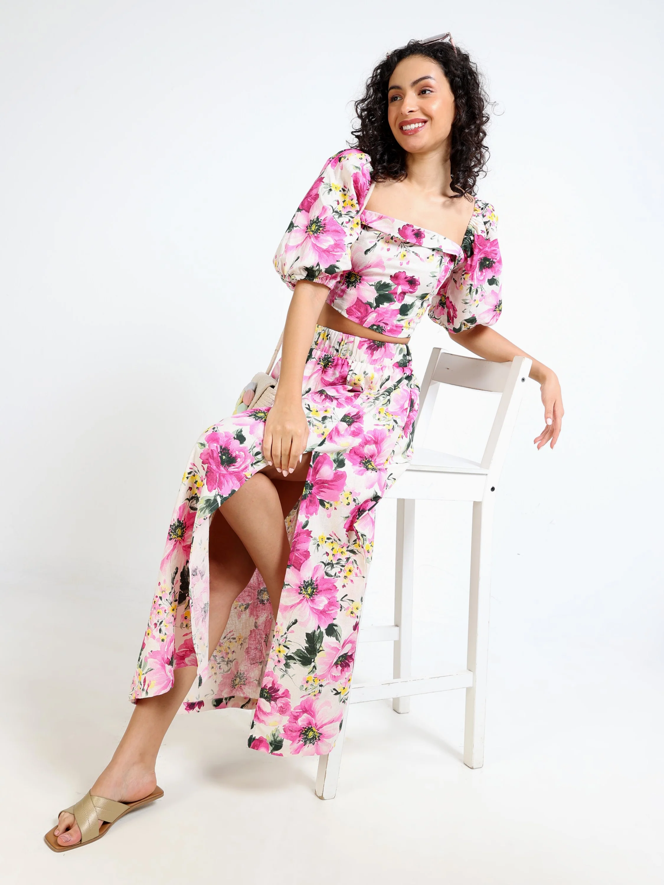 Women Floral Side Slit Co-Ord Set - Image 9