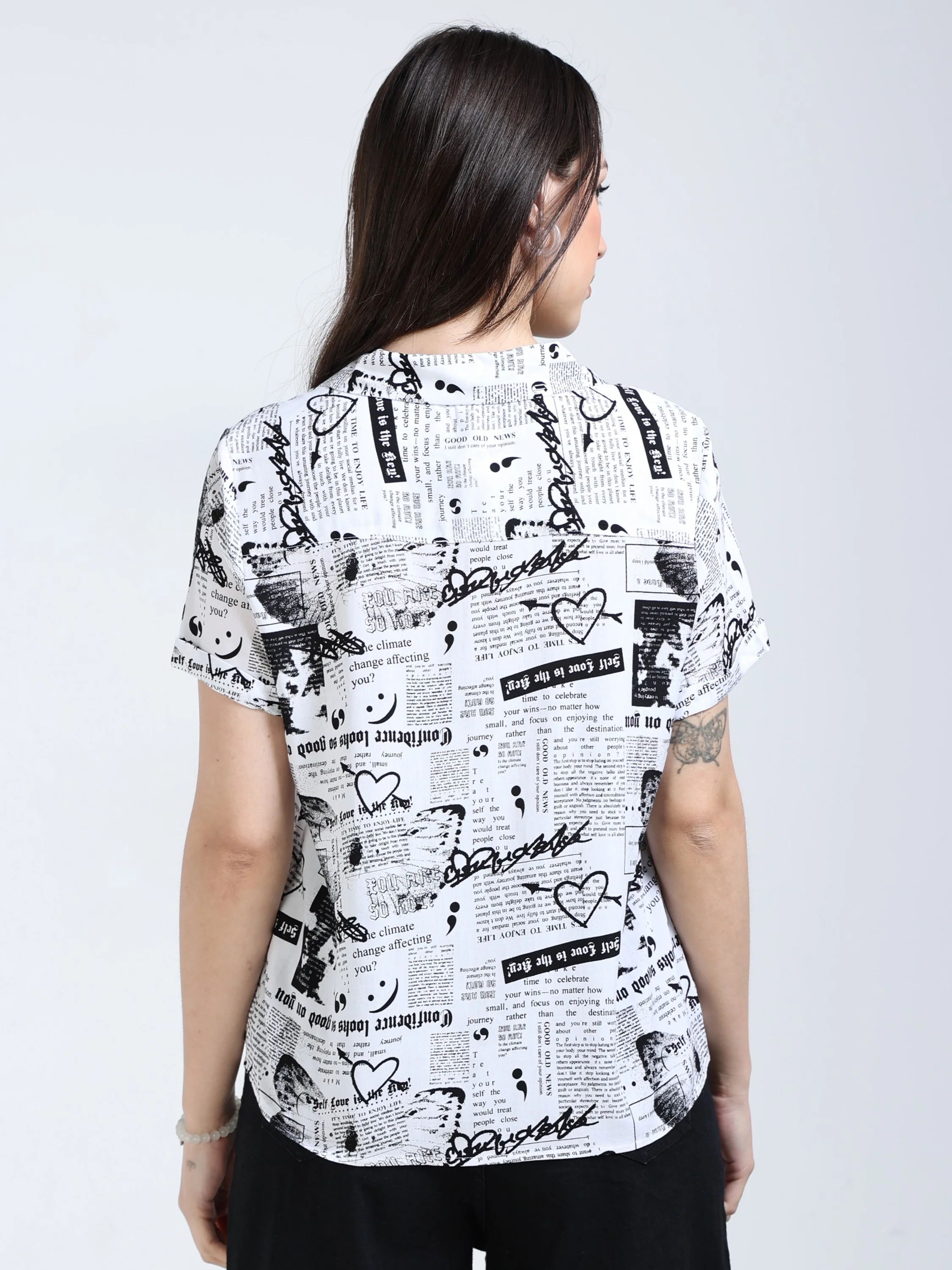 Women Newspaper Print Shirt - Image 3