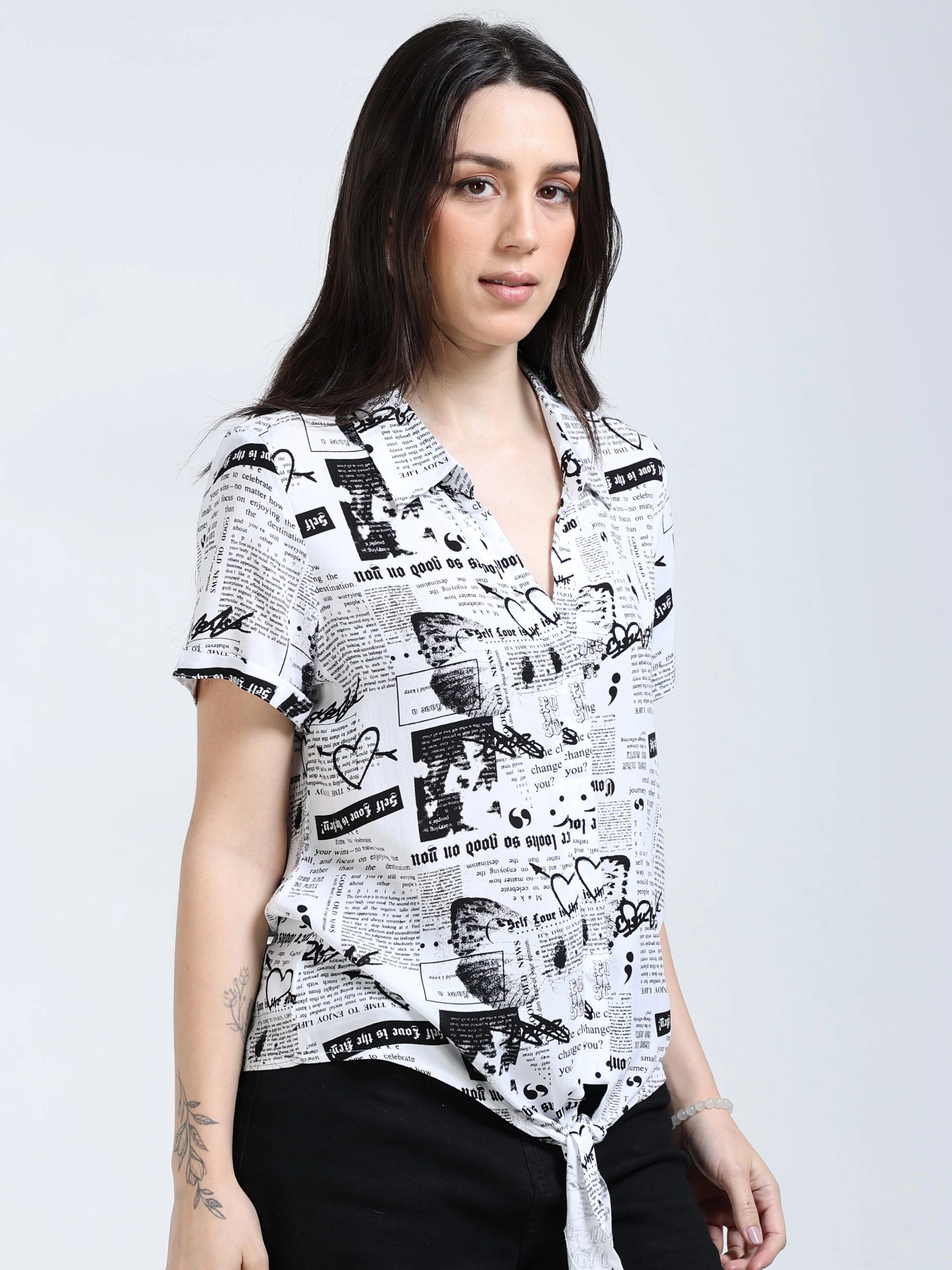 Women Newspaper Print Shirt - Image 5