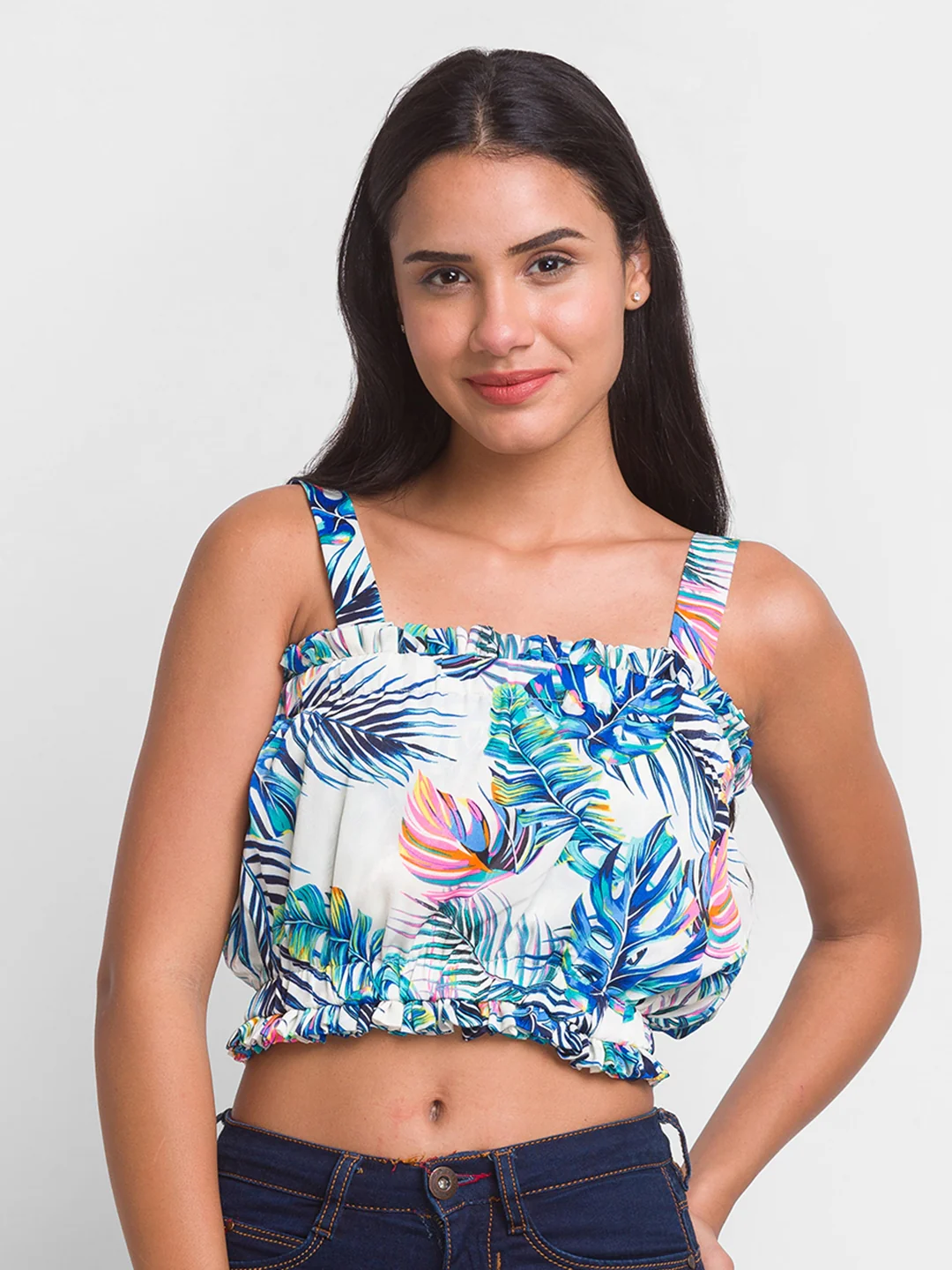 Women Tropic Floral Print Crop Top - Image 2