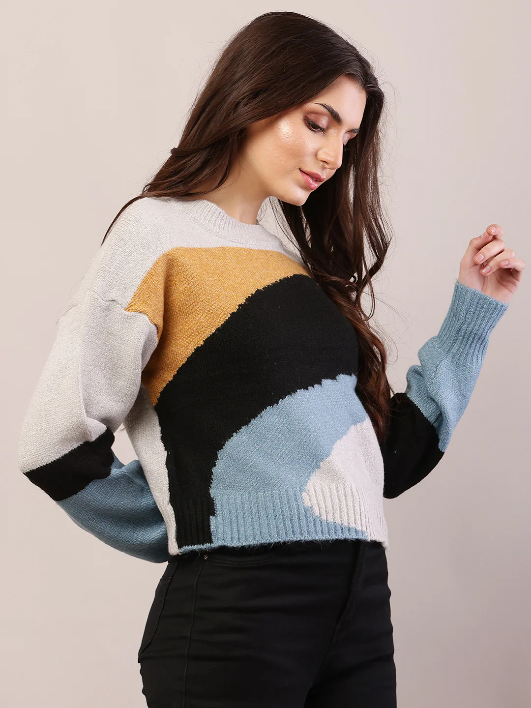 Women multicolor acrylic round neck sweater. - Image 2