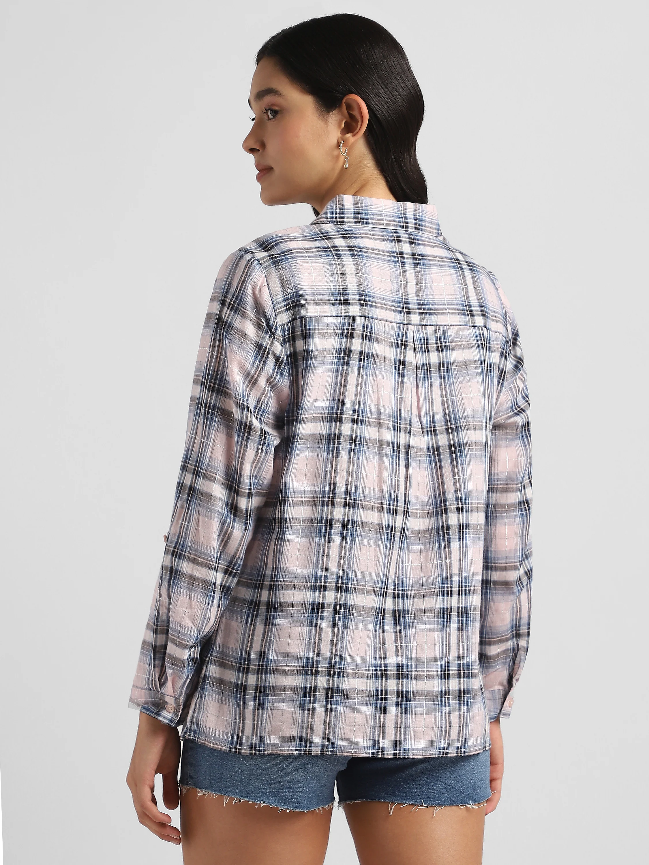 Women Casual Checkered Shirt with Pocket - Image 5