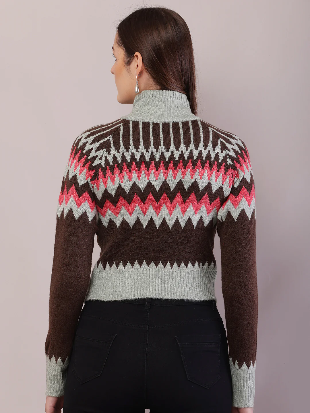 Women Multicolour Acrylic Full Sleeve High-Neck Sweater - Image 4