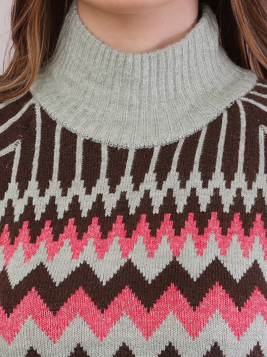 Women Multicolour Acrylic Full Sleeve High-Neck Sweater - Image 5