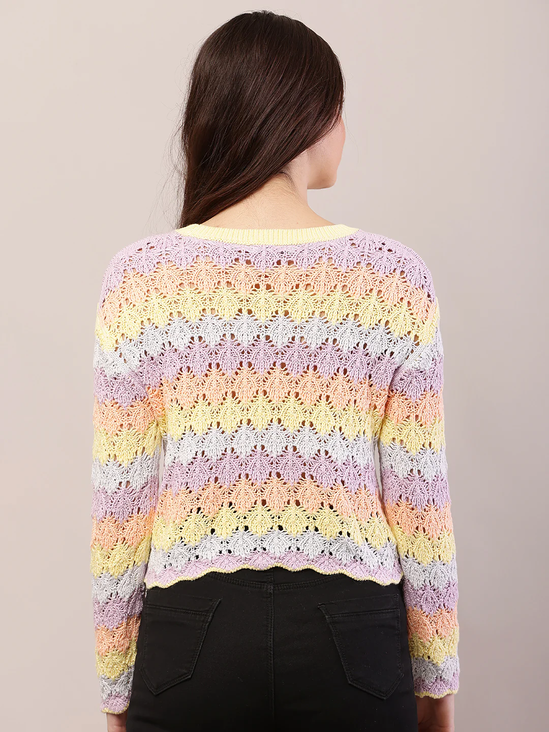 Women multicolour cotton full sleeve round neck sweater - Image 4