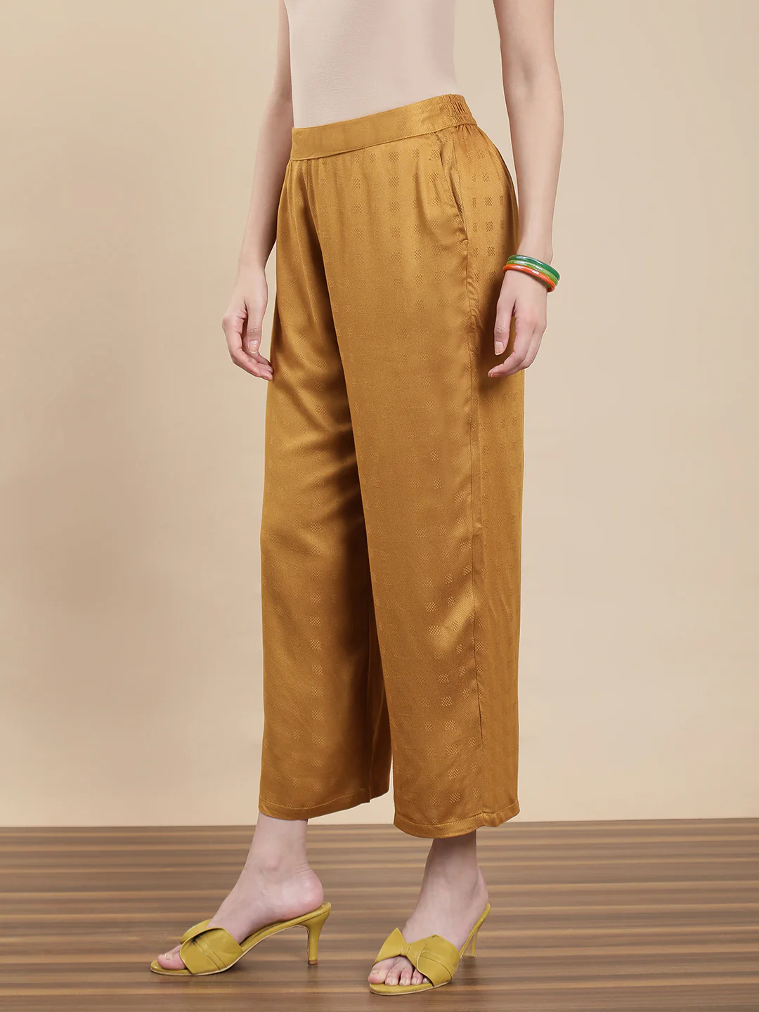 Women Mustard Casual Palazzo - Image 2