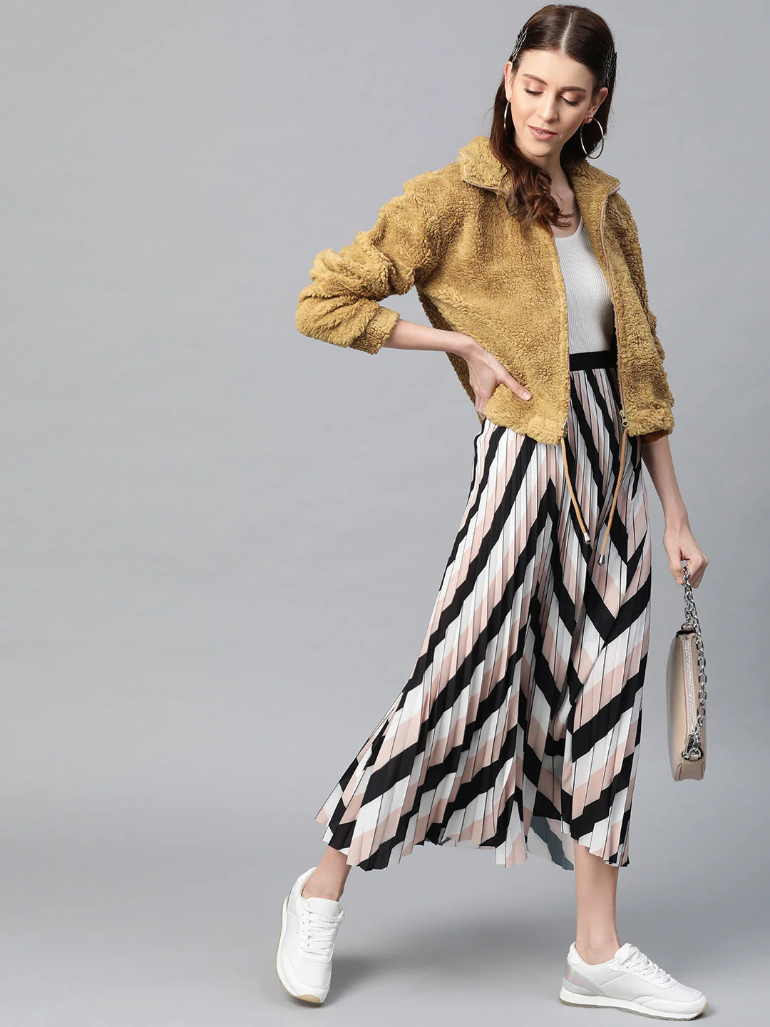 Women Mustard Drawstring Faux Fur Jacket - Image 4