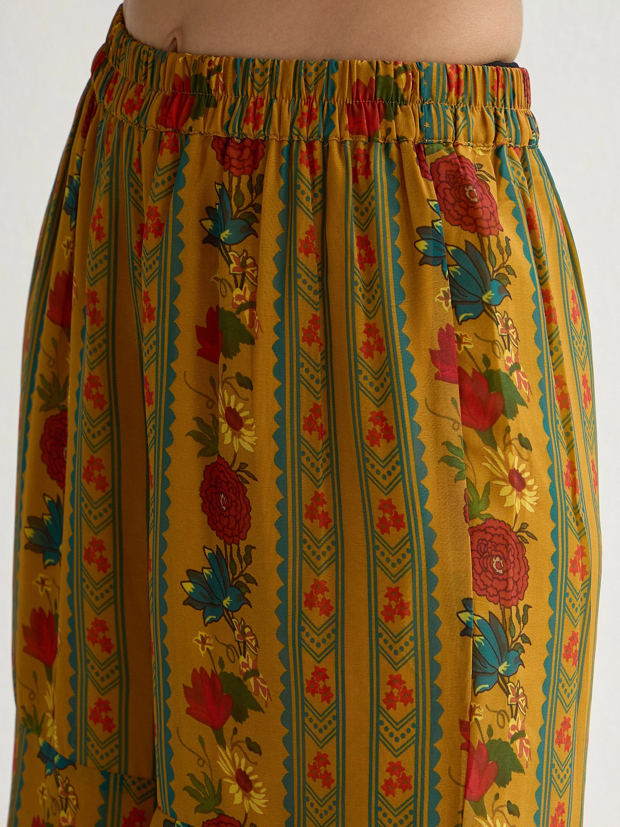 Women Mustard Floral Peplum Top With Bais Flared Sharara - Image 5