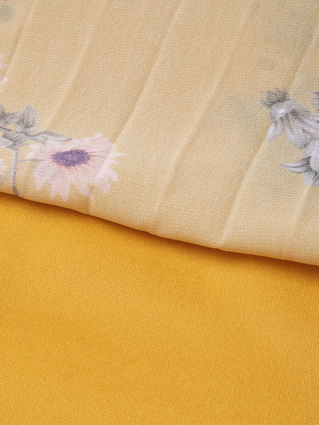 Women Mustard Floral Peterpan Collar Pleated Dress - Image 6