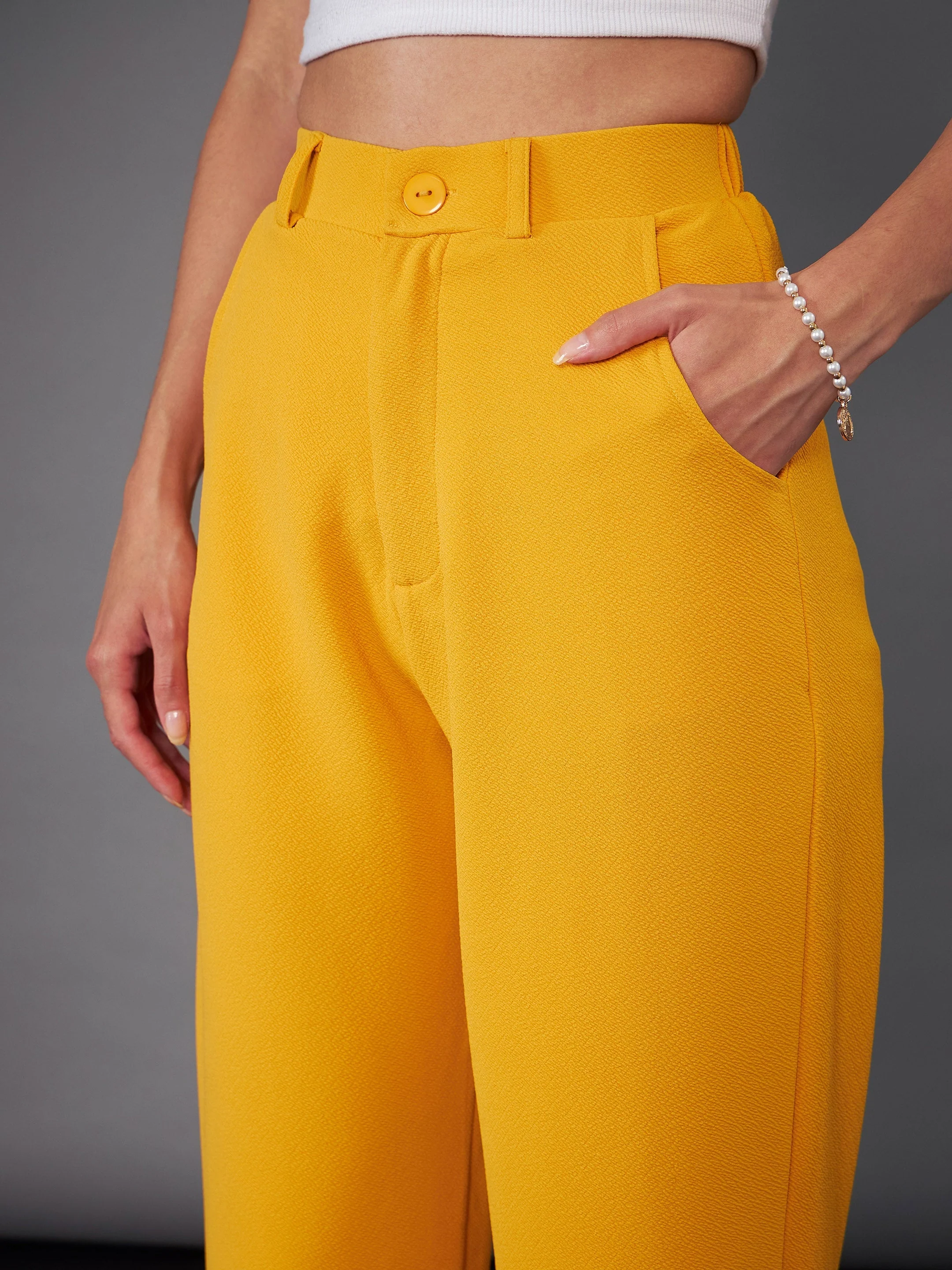 Women Mustard Front Button Blazer With Straight Pants - Image 5
