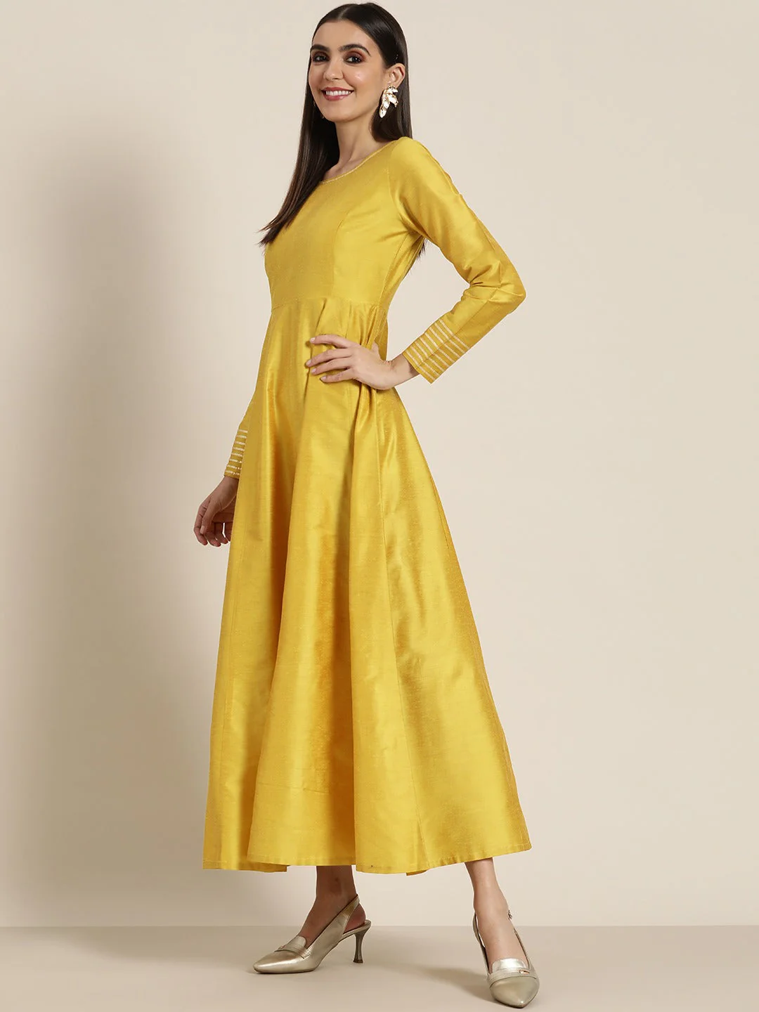 Women Mustard Gota Detail Anarkali Maxi Dress - Image 2