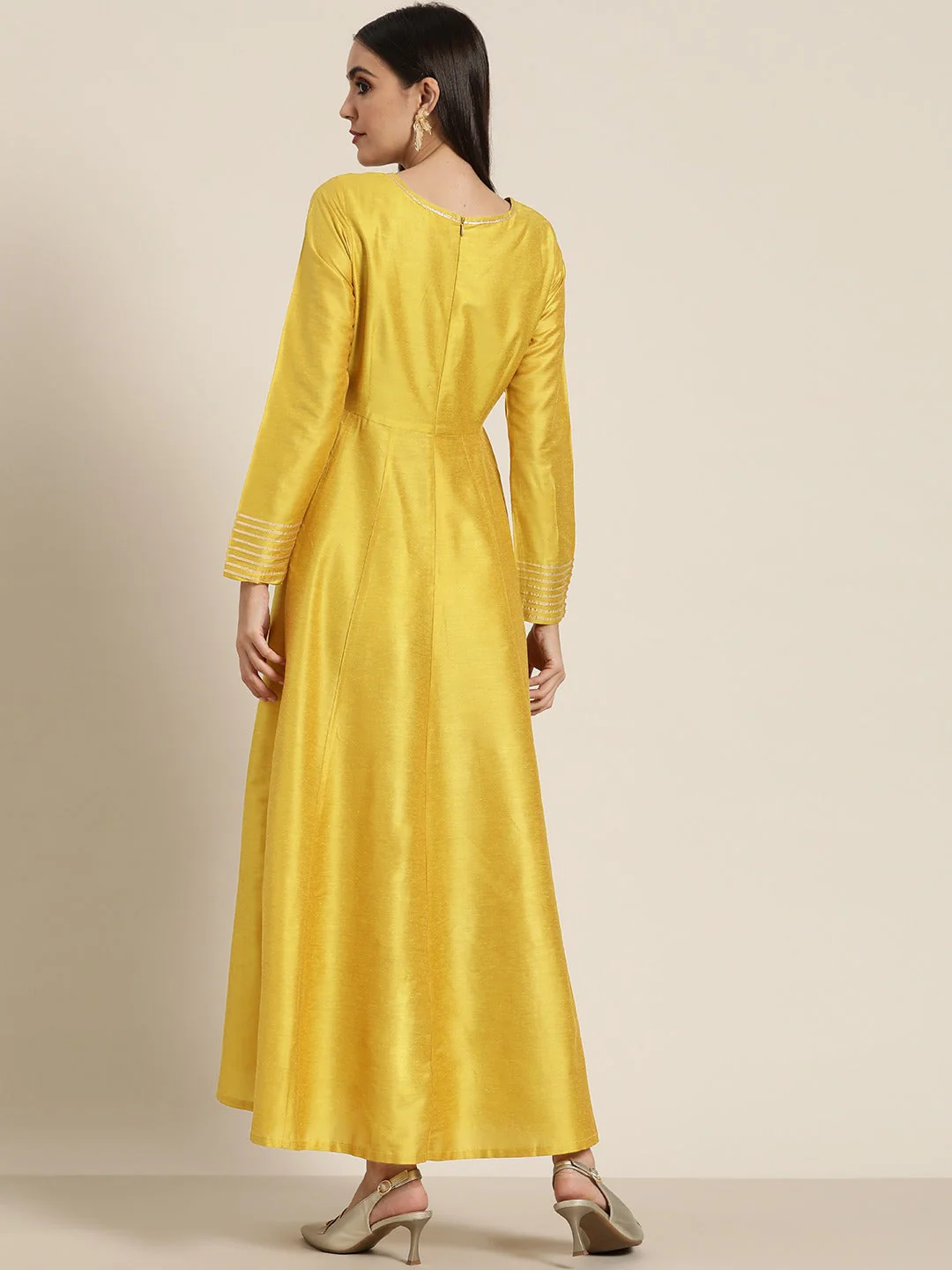 Women Mustard Gota Detail Anarkali Maxi Dress - Image 3