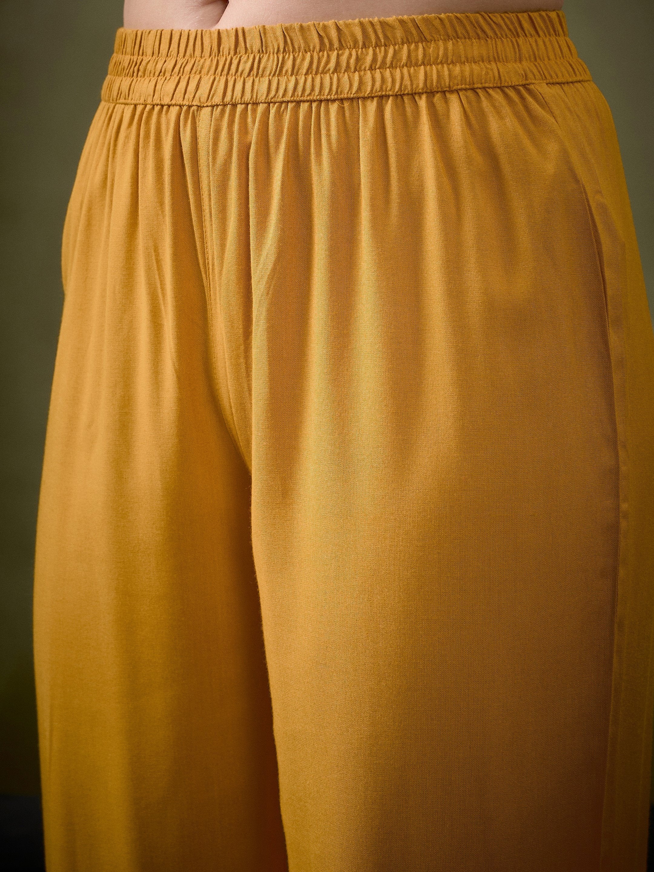Women Mustard Placket Embroidered Shirt With Palazzos - Image 5