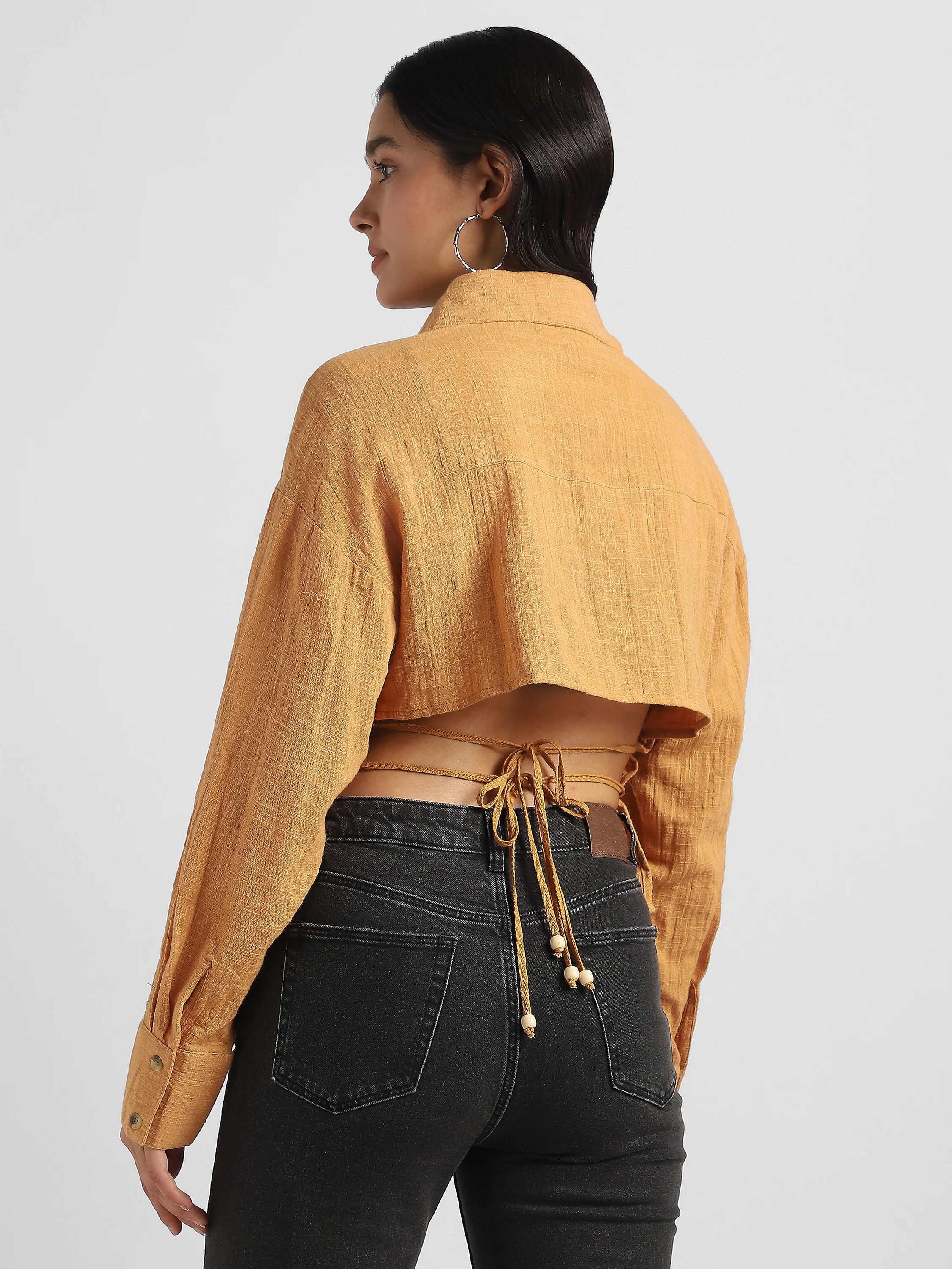 Women  Mustard  Shirt with Stylish Back Cut-Out - Image 2