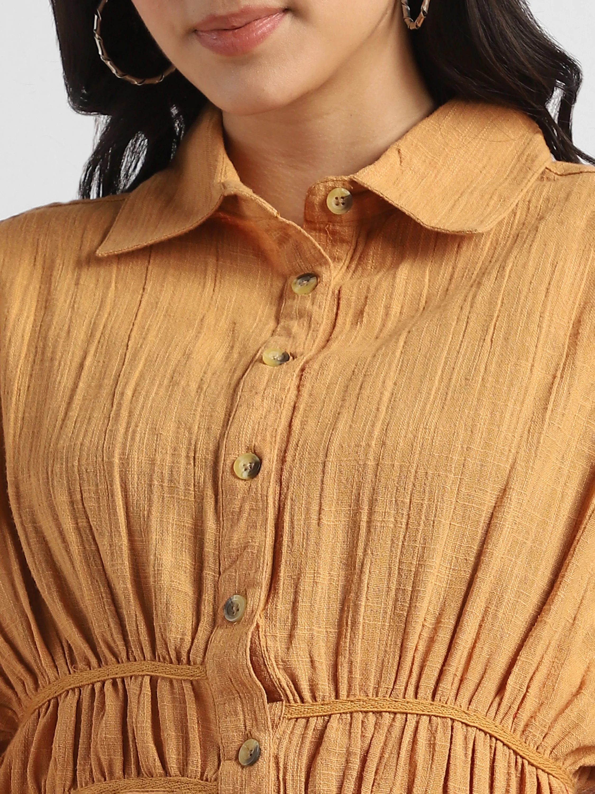 Women  Mustard  Shirt with Stylish Back Cut-Out - Image 3