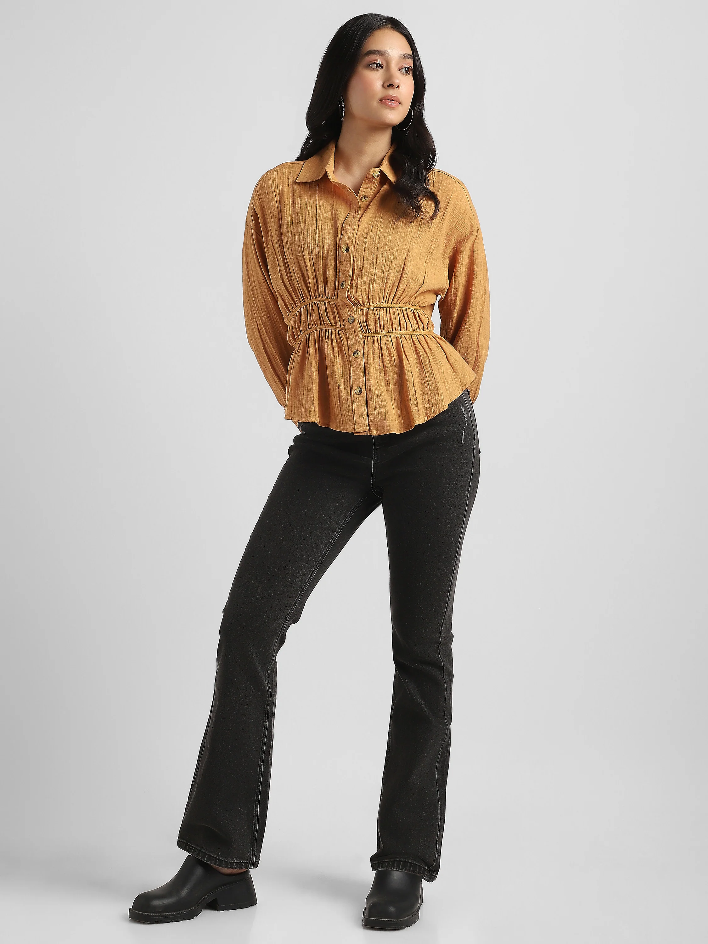 Women  Mustard  Shirt with Stylish Back Cut-Out - Image 4