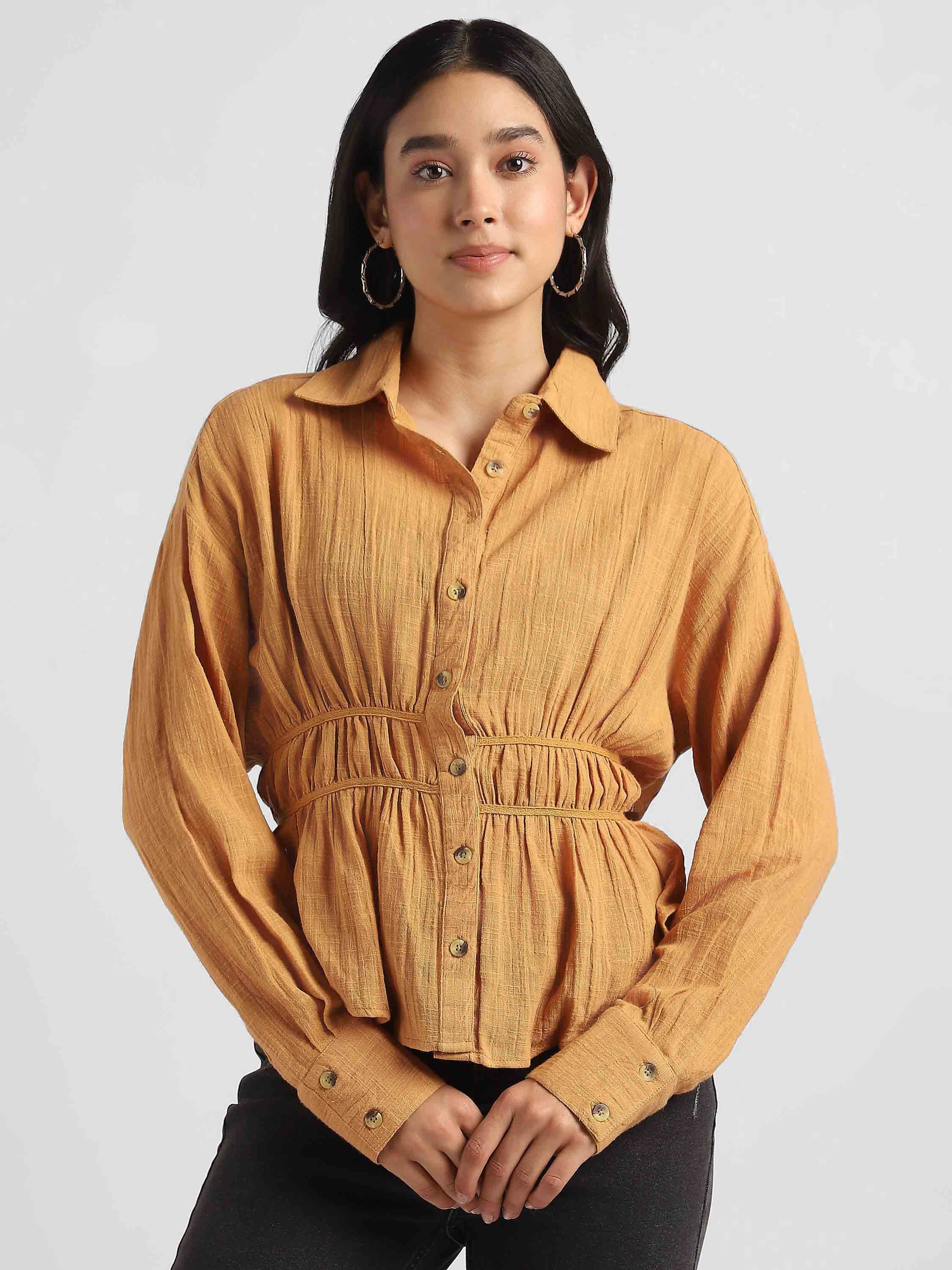 Women  Mustard  Shirt with Stylish Back Cut-Out - Image 5