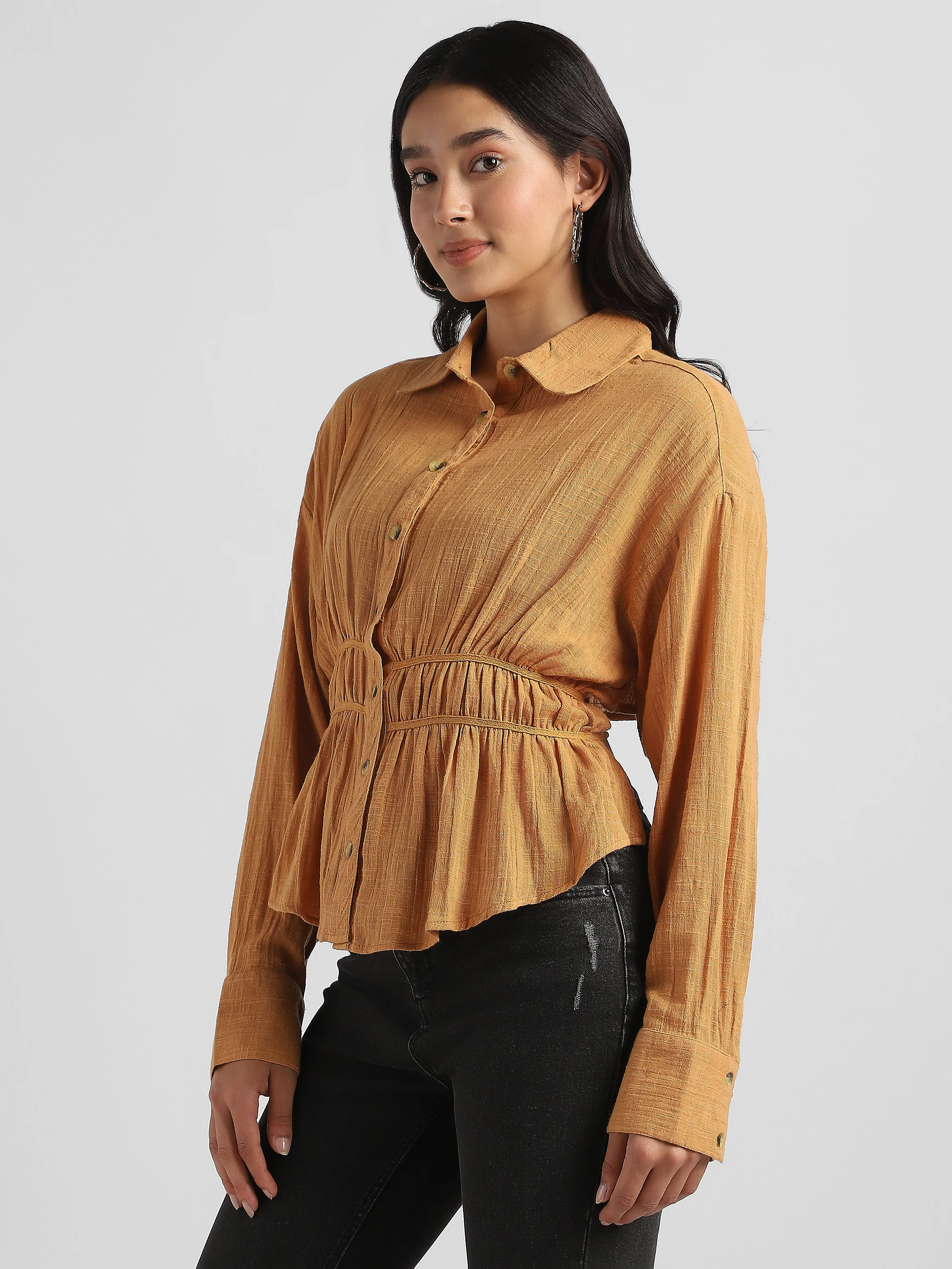Women  Mustard  Shirt with Stylish Back Cut-Out - Image 6