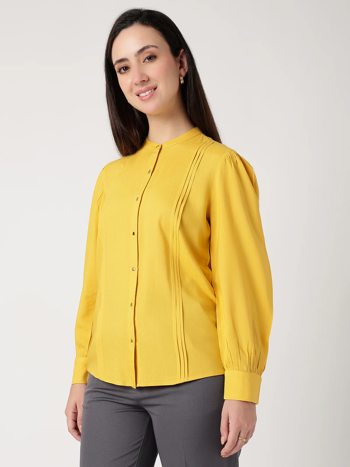Women Mustard Viscose Rayon Shirt - Image 3
