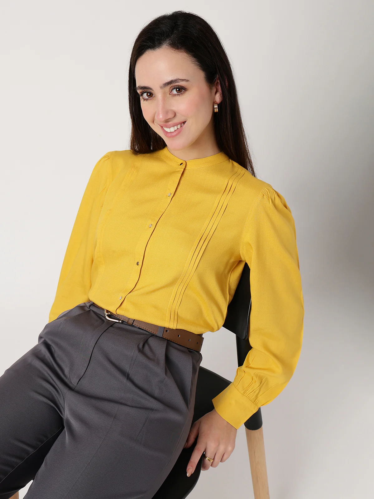 Women Mustard Viscose Rayon Shirt - Image 5