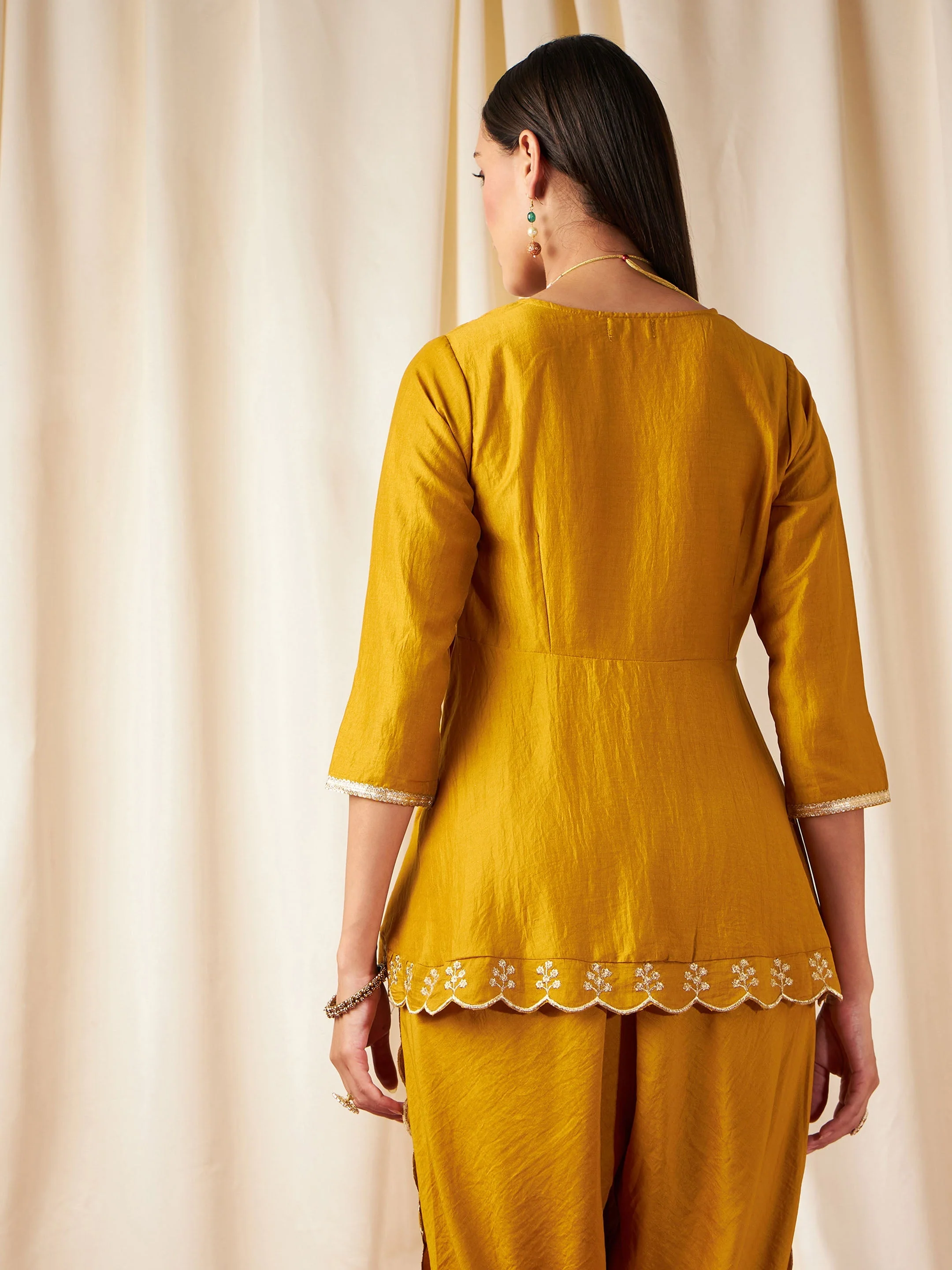 Women Mustard Zari Embroidered Peplum Top - Image 5