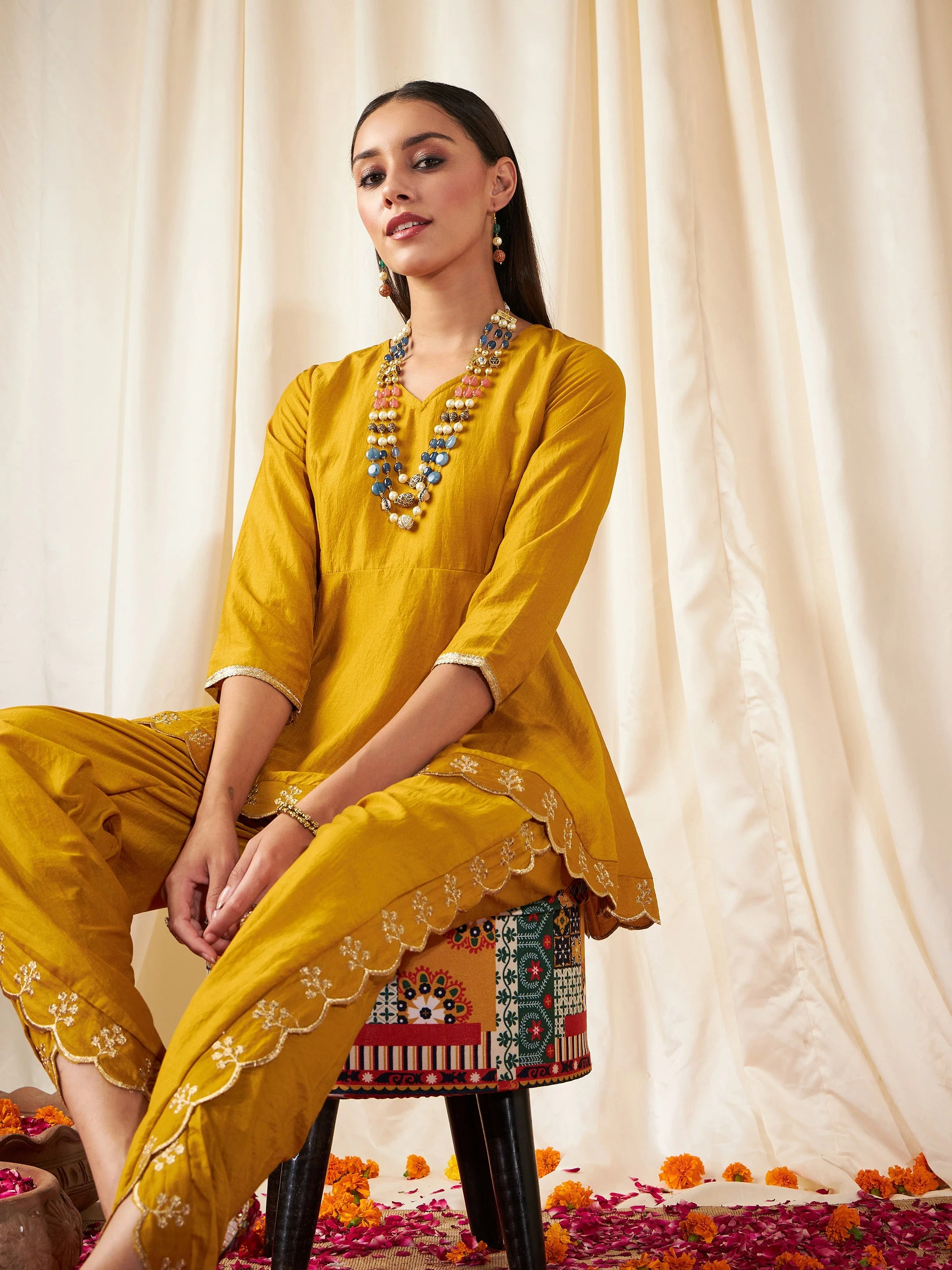Women Mustard Zari Embroidered Peplum Top - Image 6