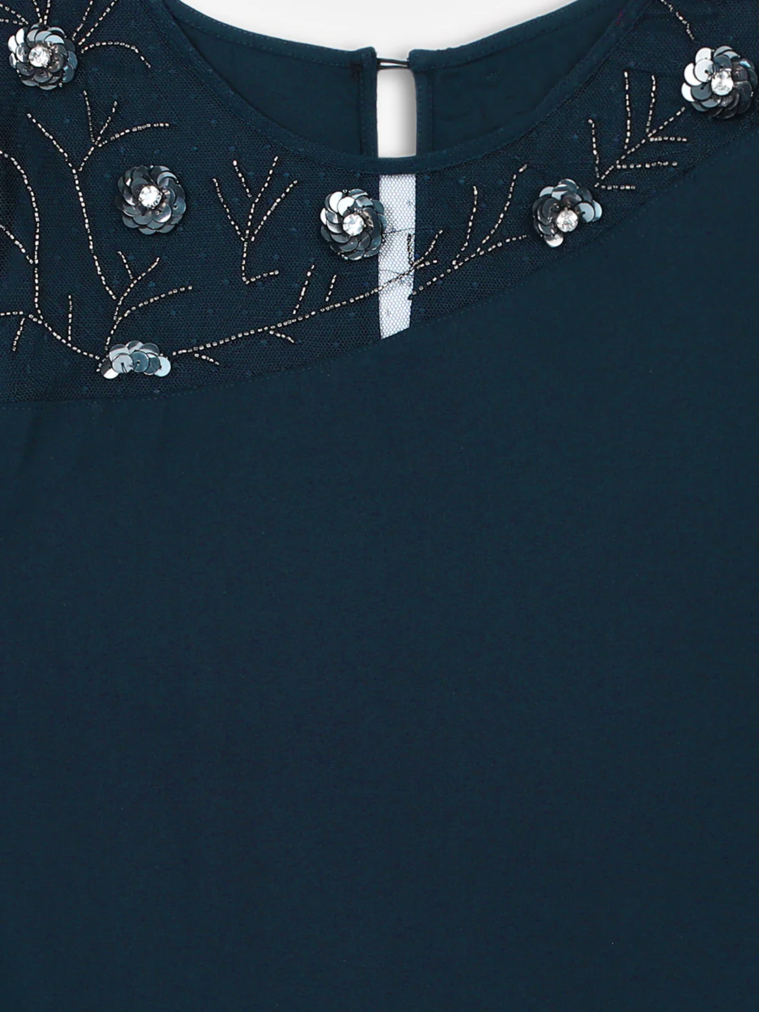 Women Navy A-Line Sheer Neck Top - Image 8
