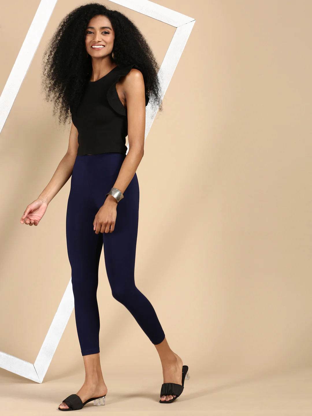 Women Navy Blue Casual Leggings - Image 5