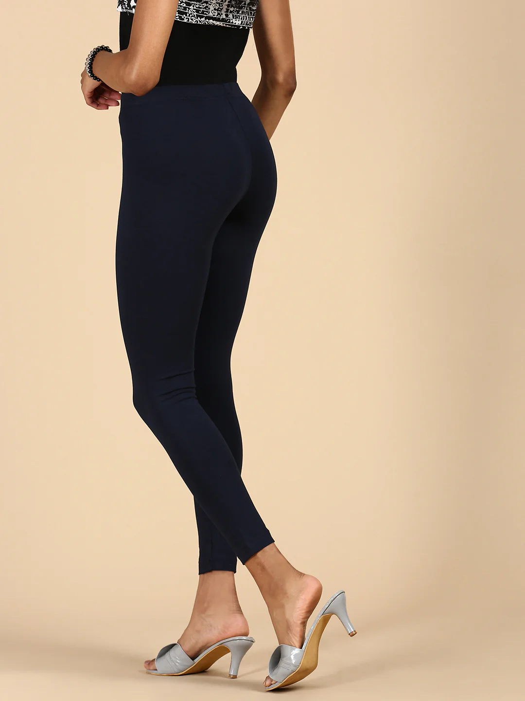 Women Navy Blue Casual Leggings - Image 4