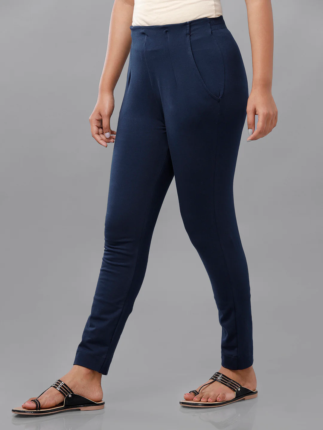 Women Navy Blue Casual Pants - Image 2