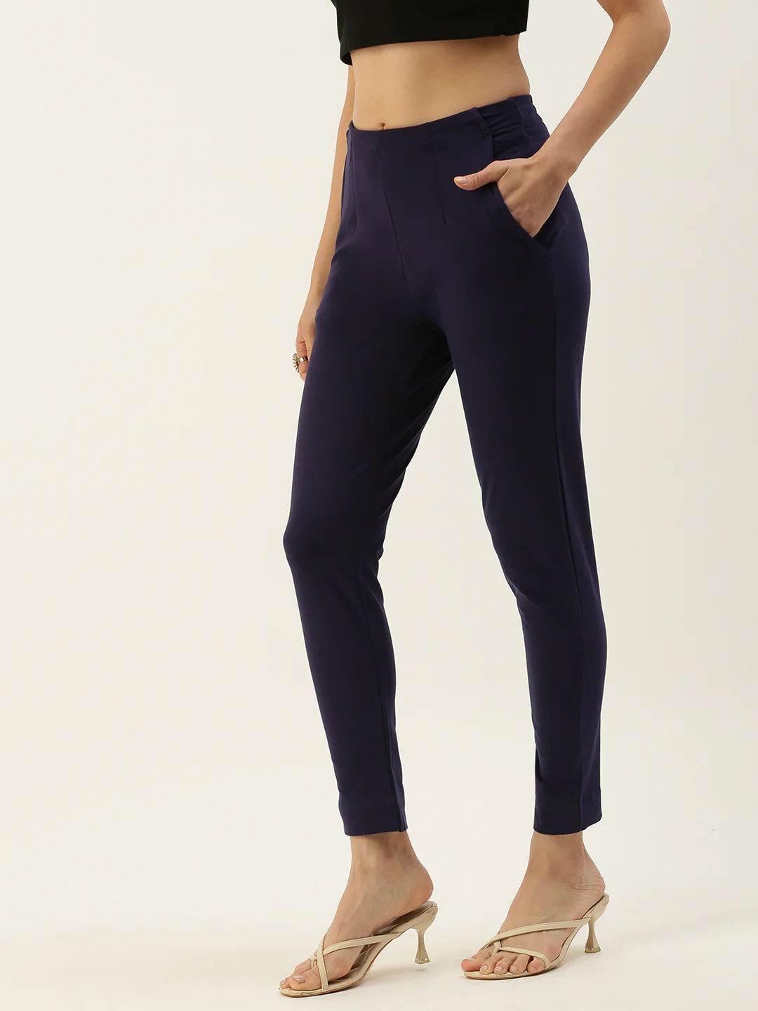 Women Navy Blue Casual Pants - Image 2