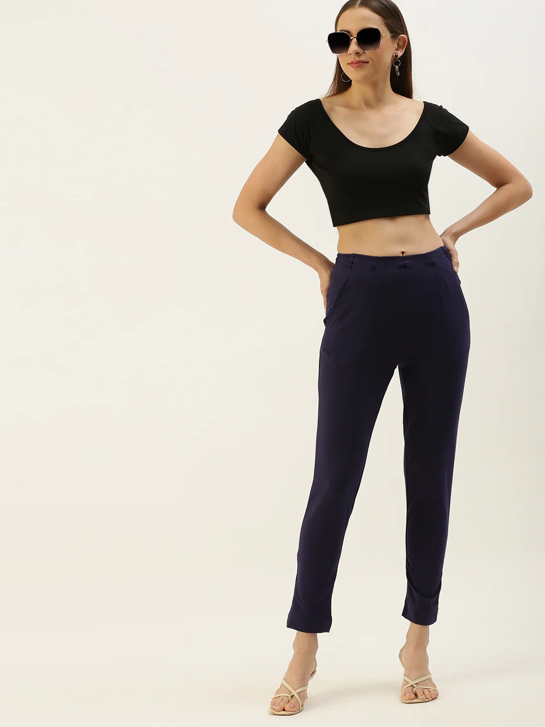 Women Navy Blue Casual Pants - Image 4