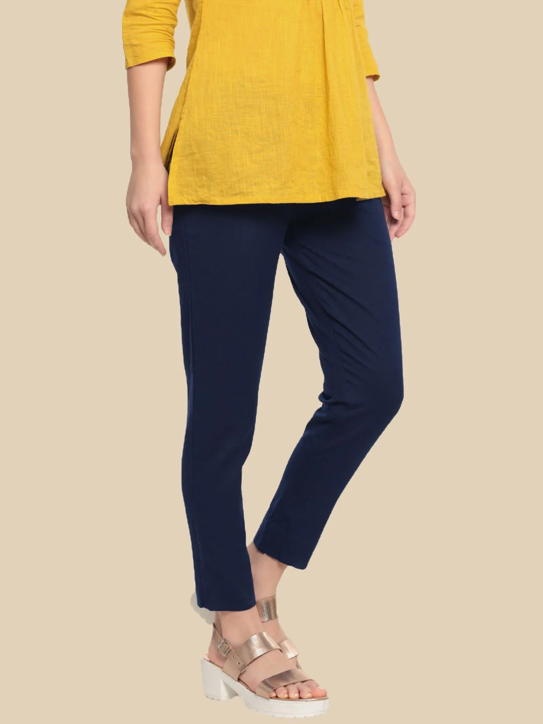 Women Navy Blue Casual Pants - Image 3