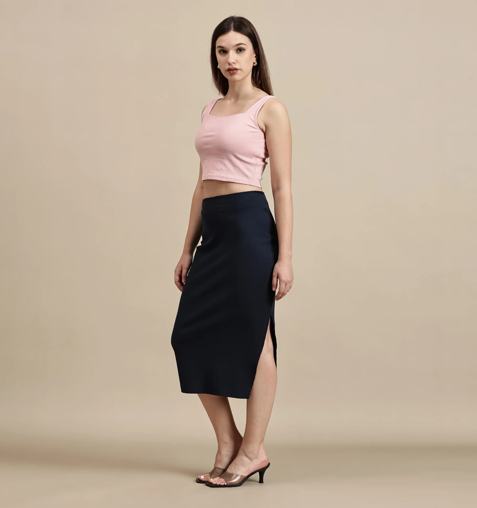 Women Navy Blue Cotton Lycra Skirt - Image 2