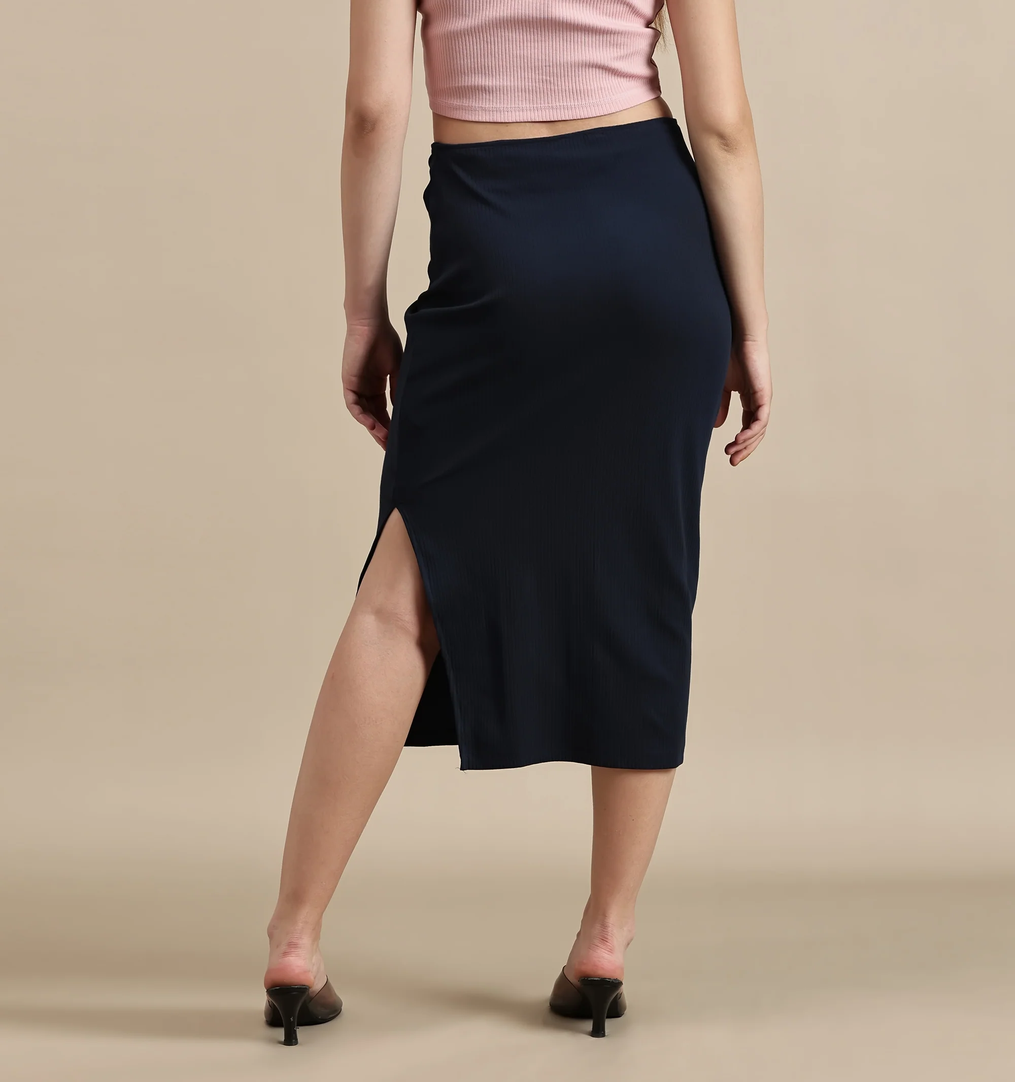 Women Navy Blue Cotton Lycra Skirt - Image 3