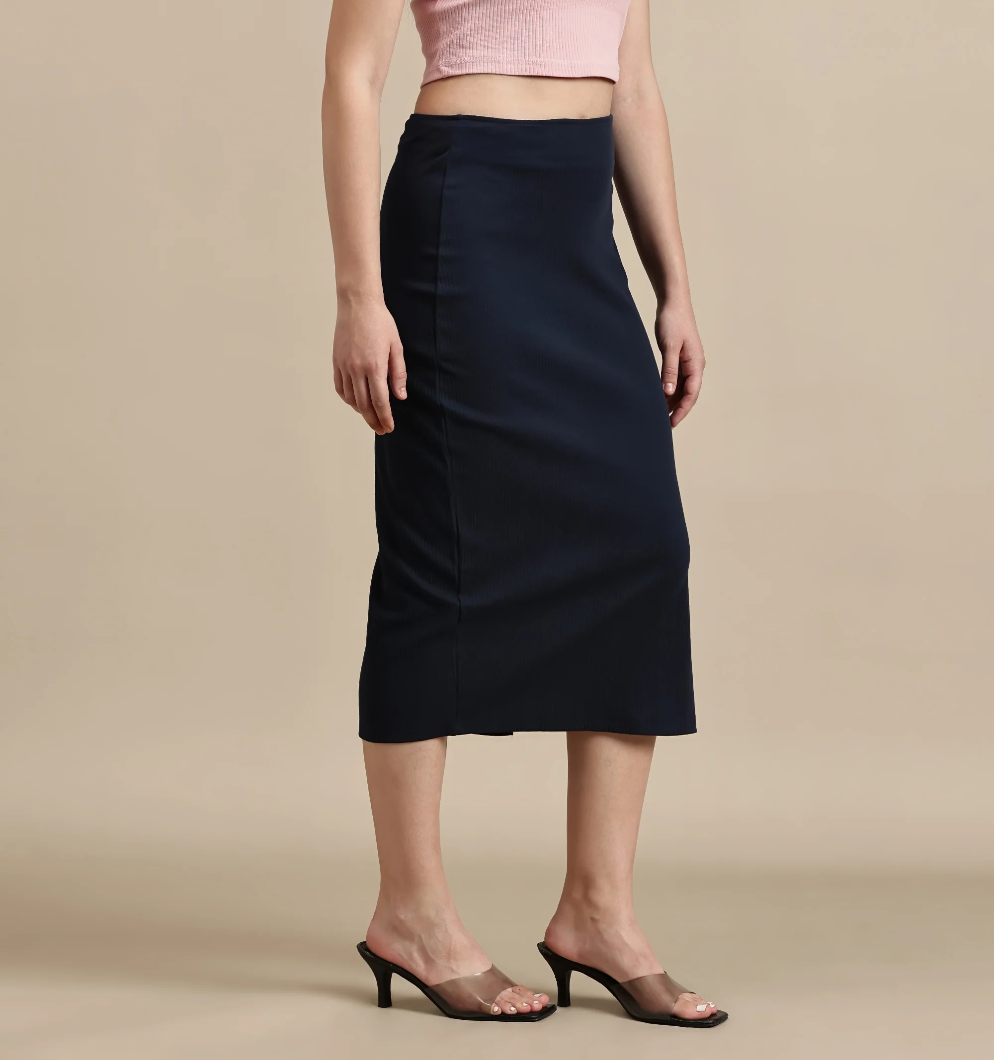 Women Navy Blue Cotton Lycra Skirt - Image 5