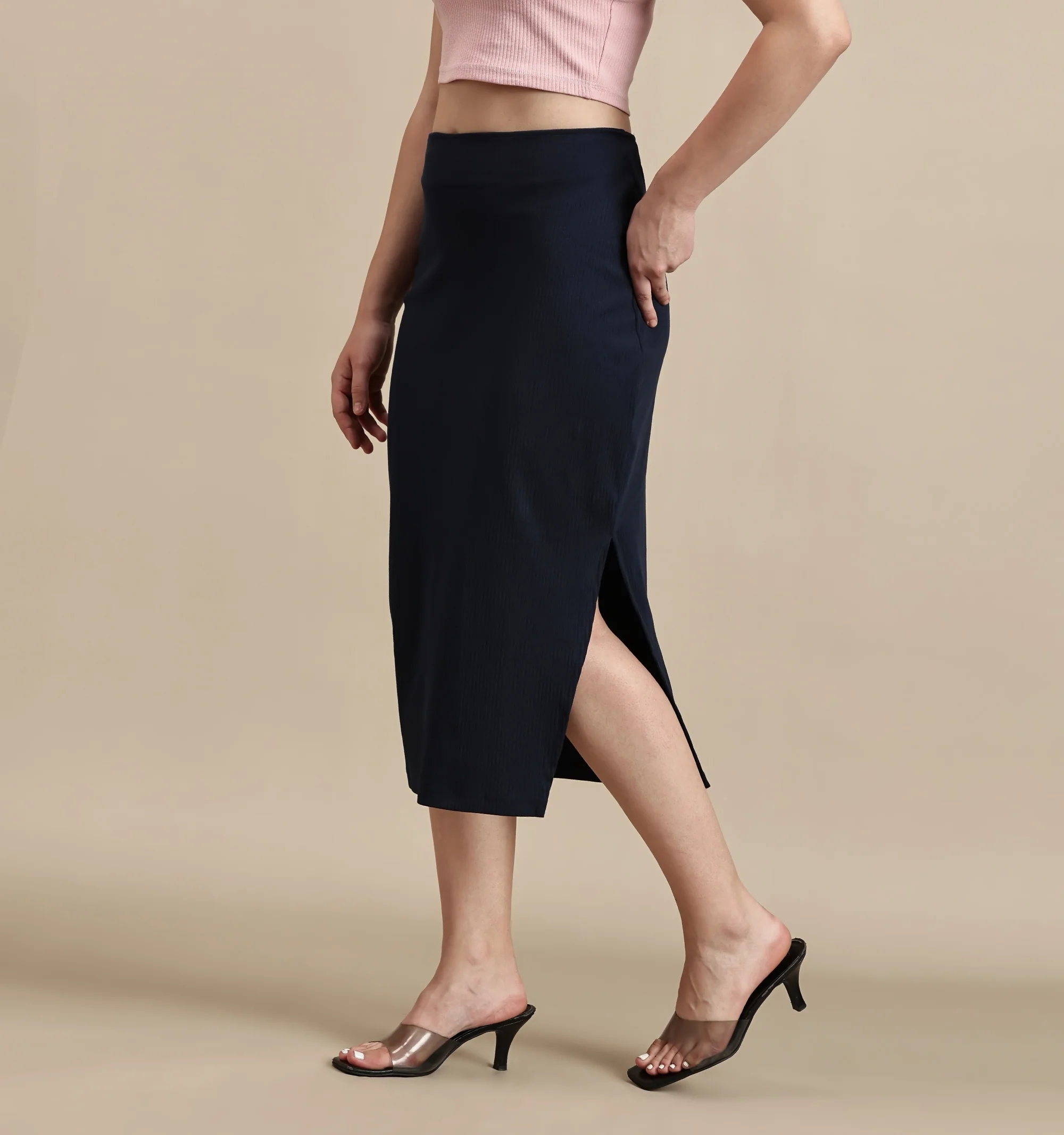 Women Navy Blue Cotton Lycra Skirt - Image 6