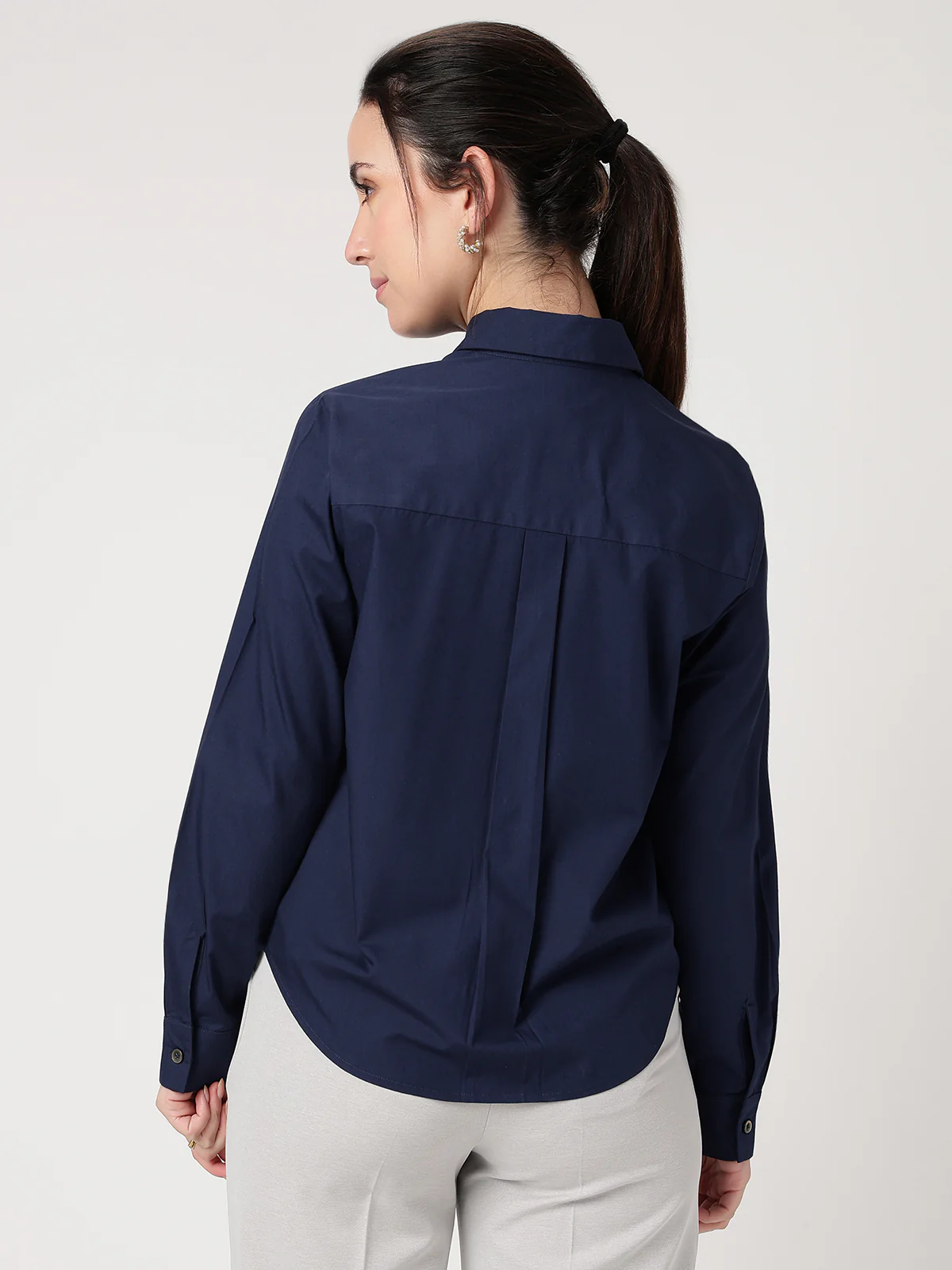 Women Navy Blue Cotton Shirt - Image 2
