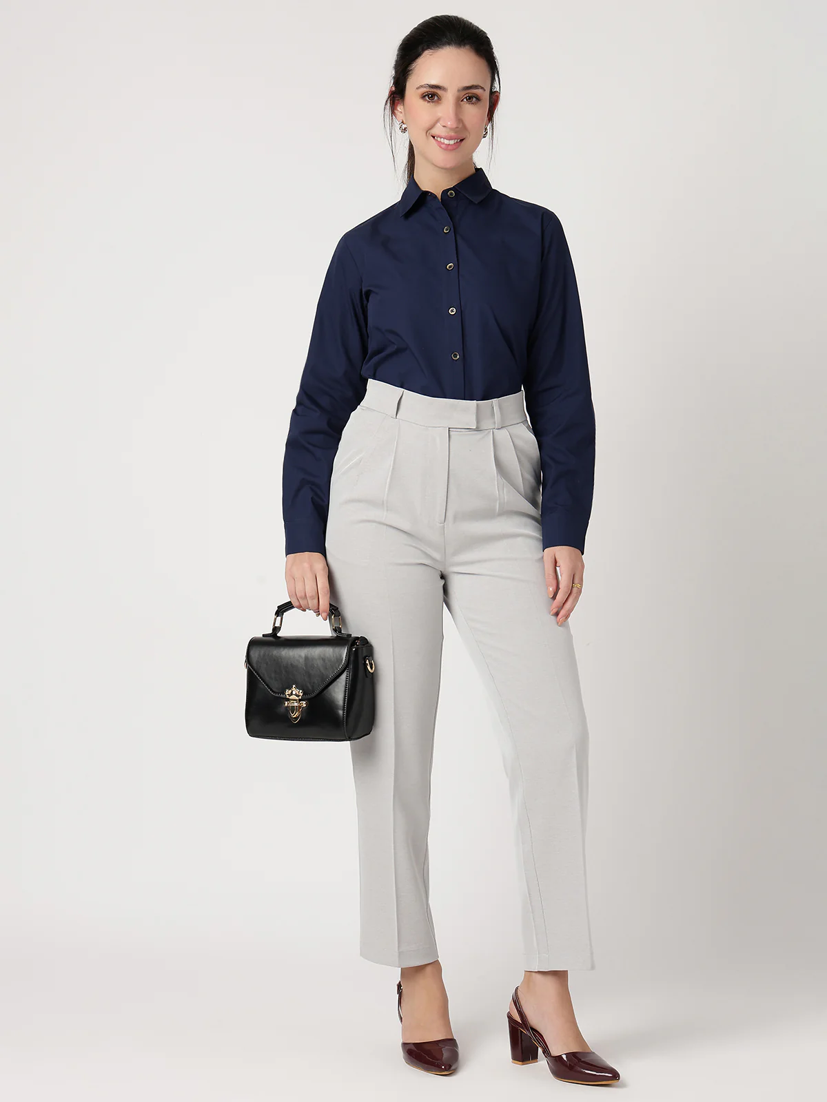 Women Navy Blue Cotton Shirt - Image 4