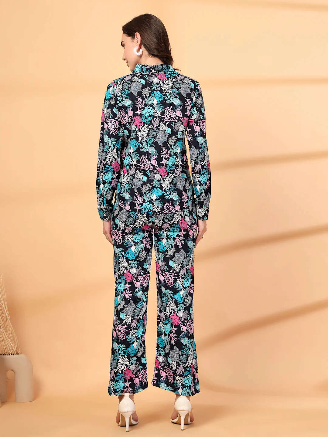 Women Navy Blue Floral Print Co-ords - Image 3