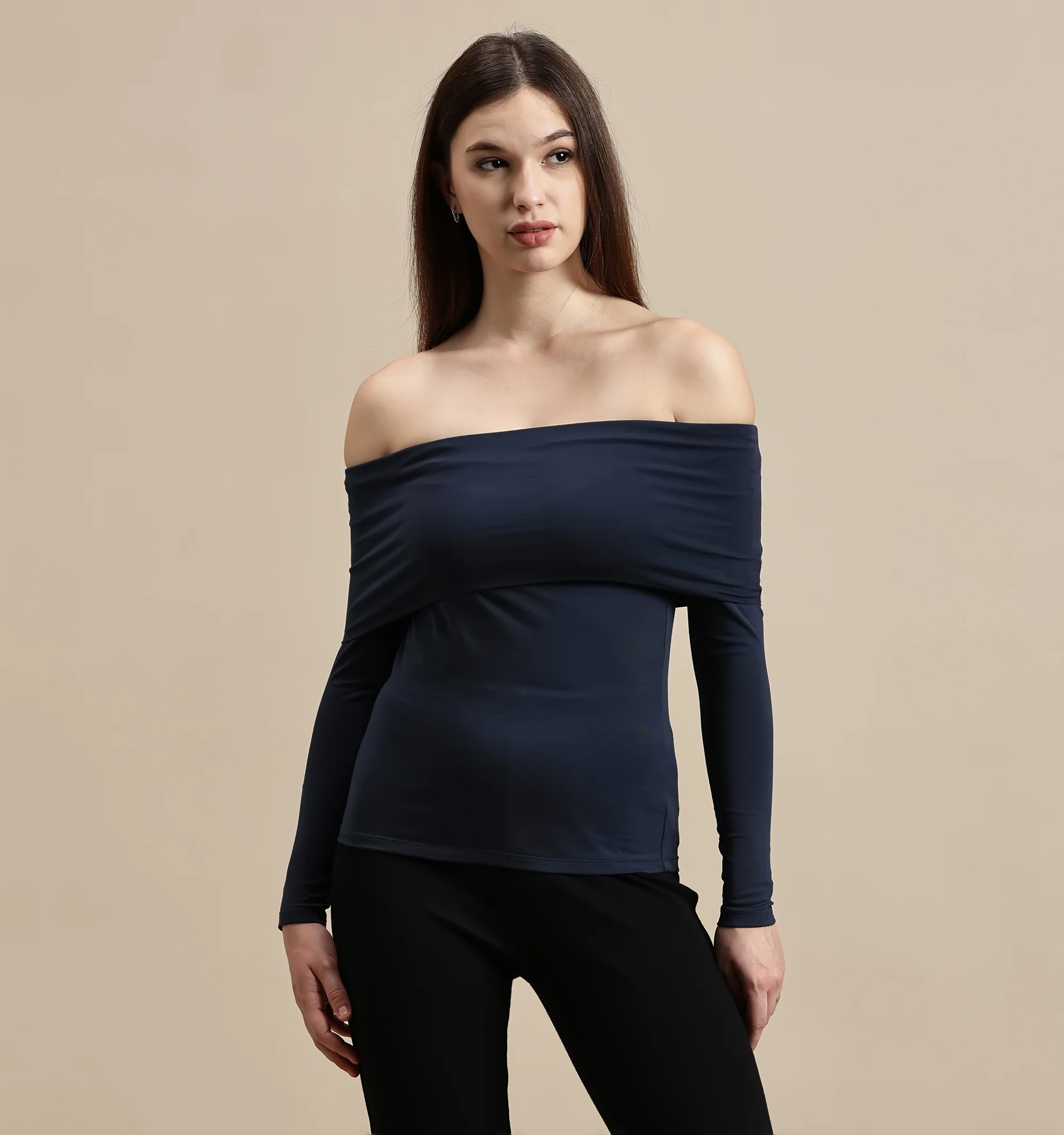 Women Navy Blue Full Sleeve Top - Image 2