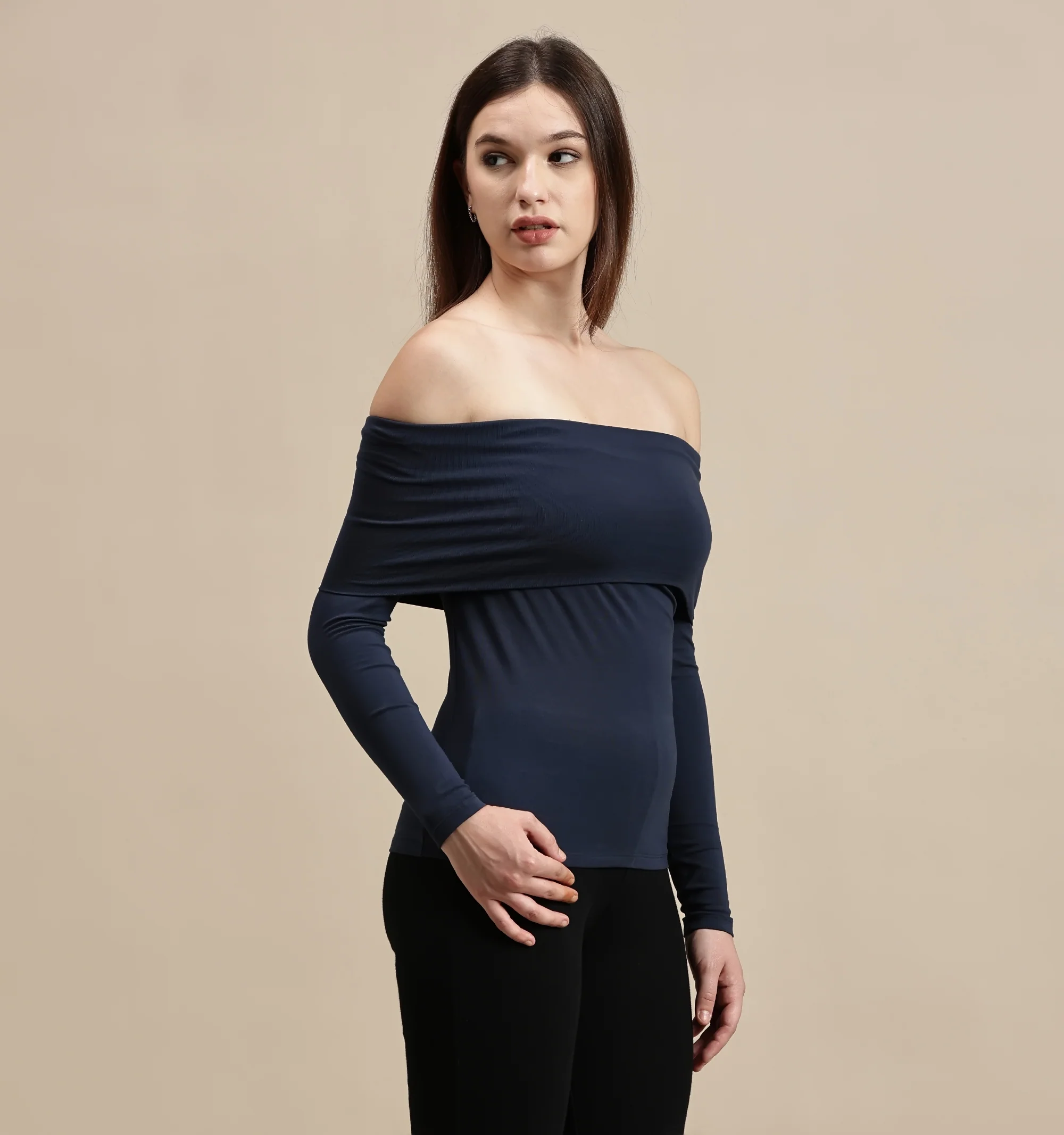 Women Navy Blue Full Sleeve Top - Image 5