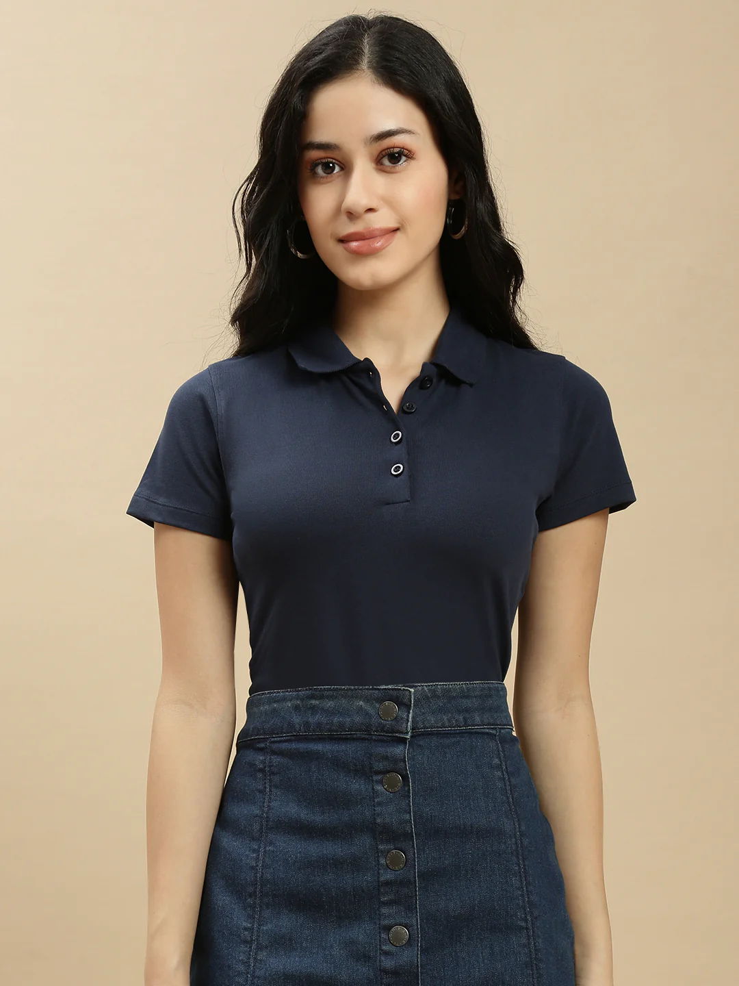Women Navy Blue Half Sleeve Top - Image 2