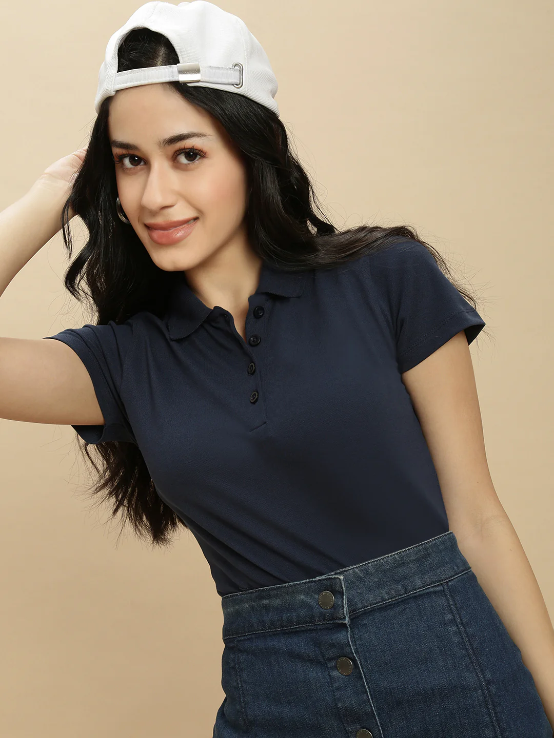 Women Navy Blue Half Sleeve Top - Image 5