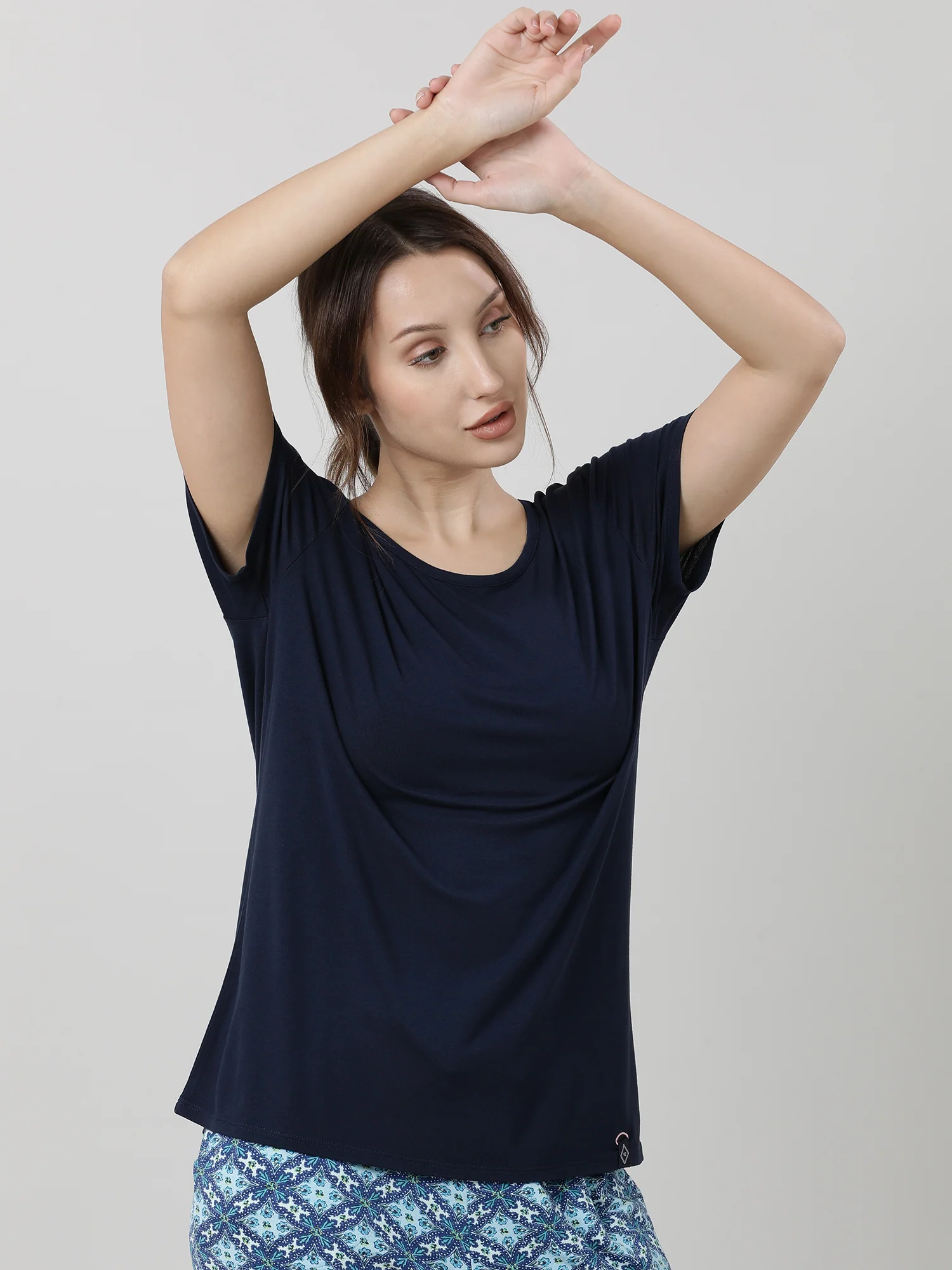 Women Navy Blue Short Sleeves T shirt - Image 3