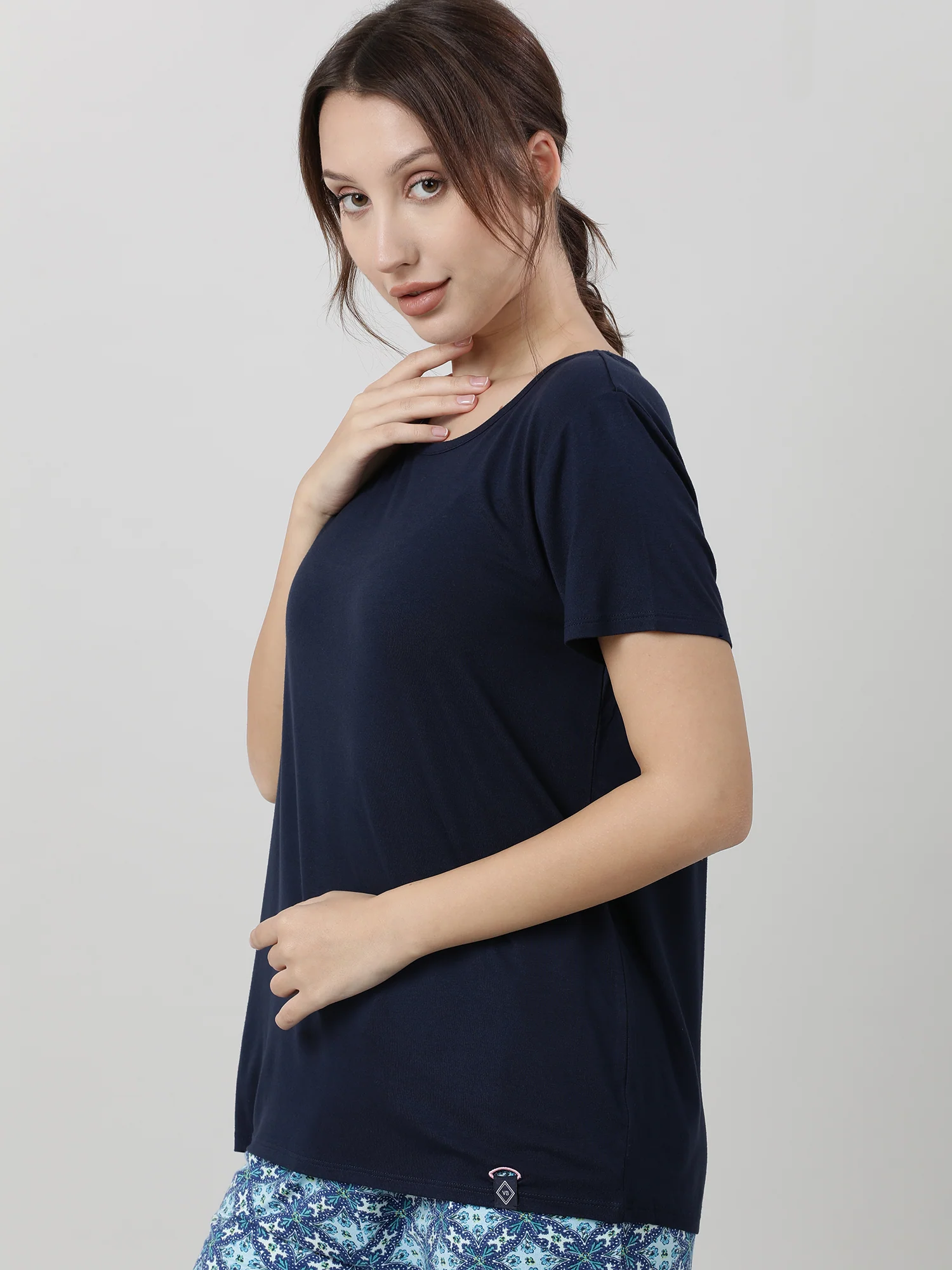 Women Navy Blue Short Sleeves T shirt - Image 4