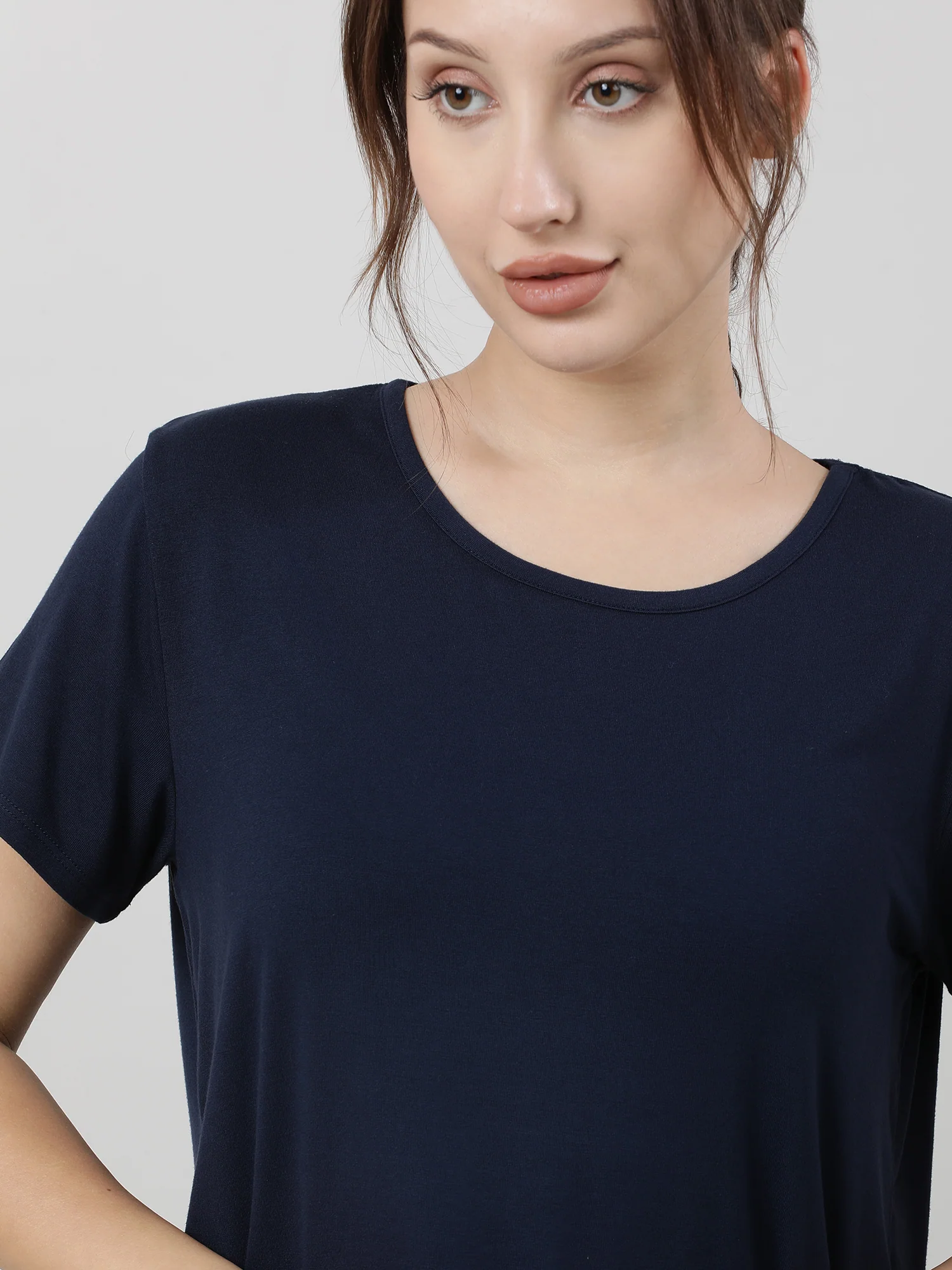 Women Navy Blue Short Sleeves T shirt - Image 5