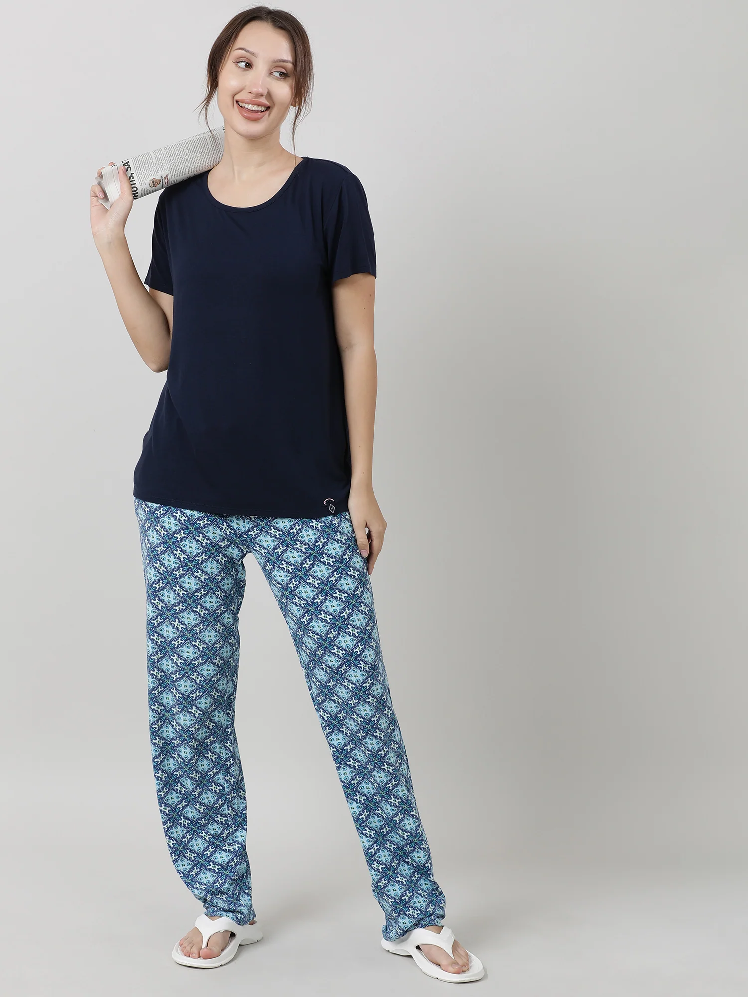 Women Navy Blue Short Sleeves T shirt - Image 7