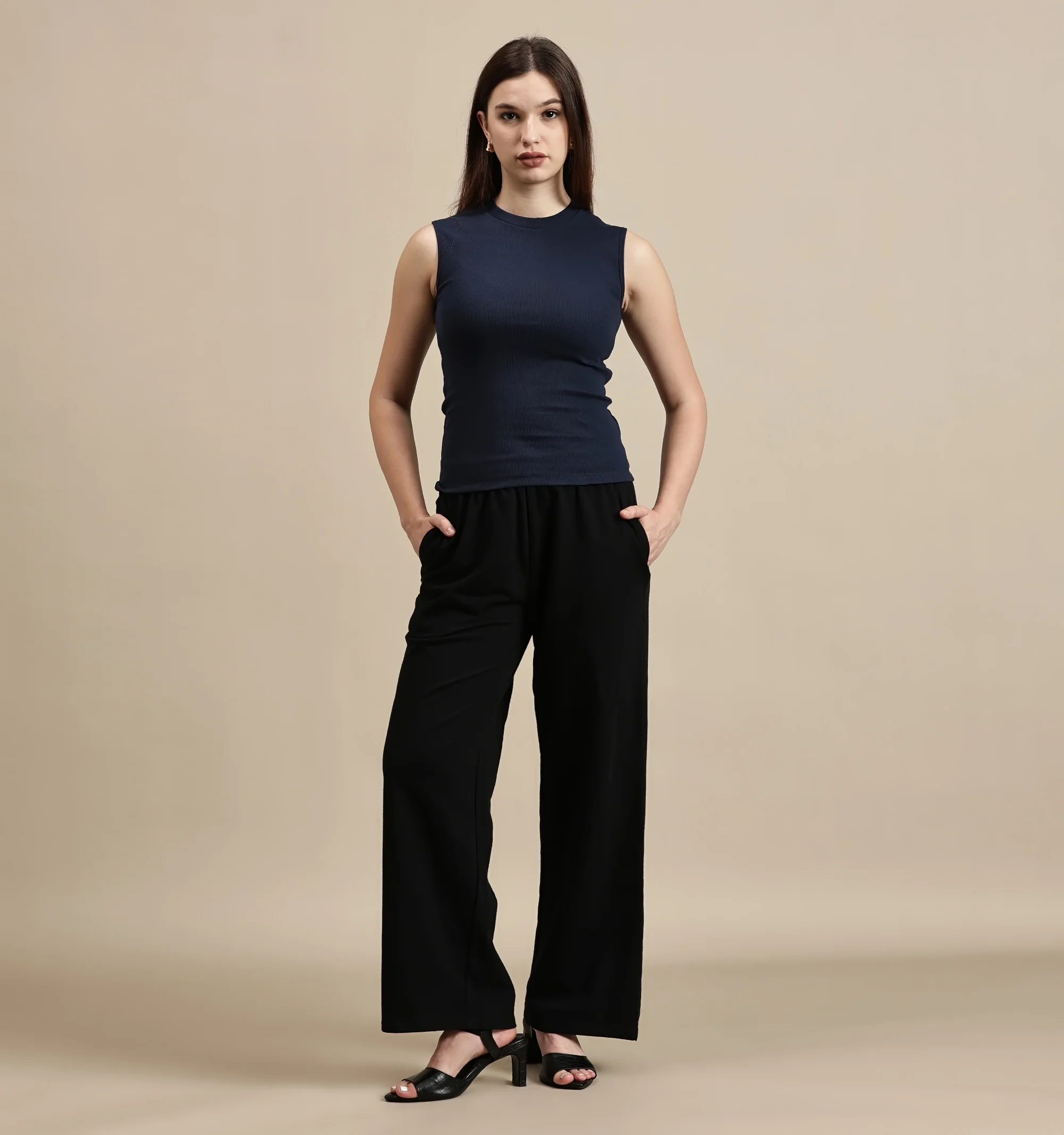 Women Navy Blue Sleeveless Top - Image 2